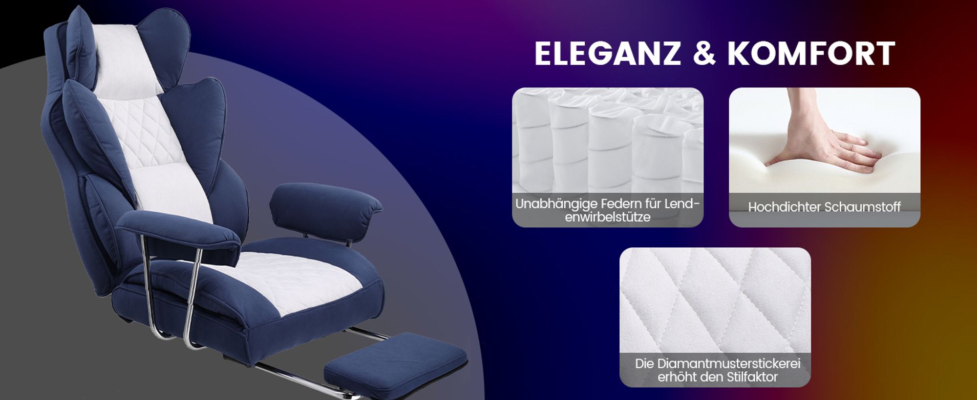 GTPLAYER Gaming Stuhl, Gamer Stuhl, Ergonomischer Bürostuhl mit Fußstütze verstellbare Lenden und Kopfkissen, Gaming Chair Gepolstert, Gaming Sessel