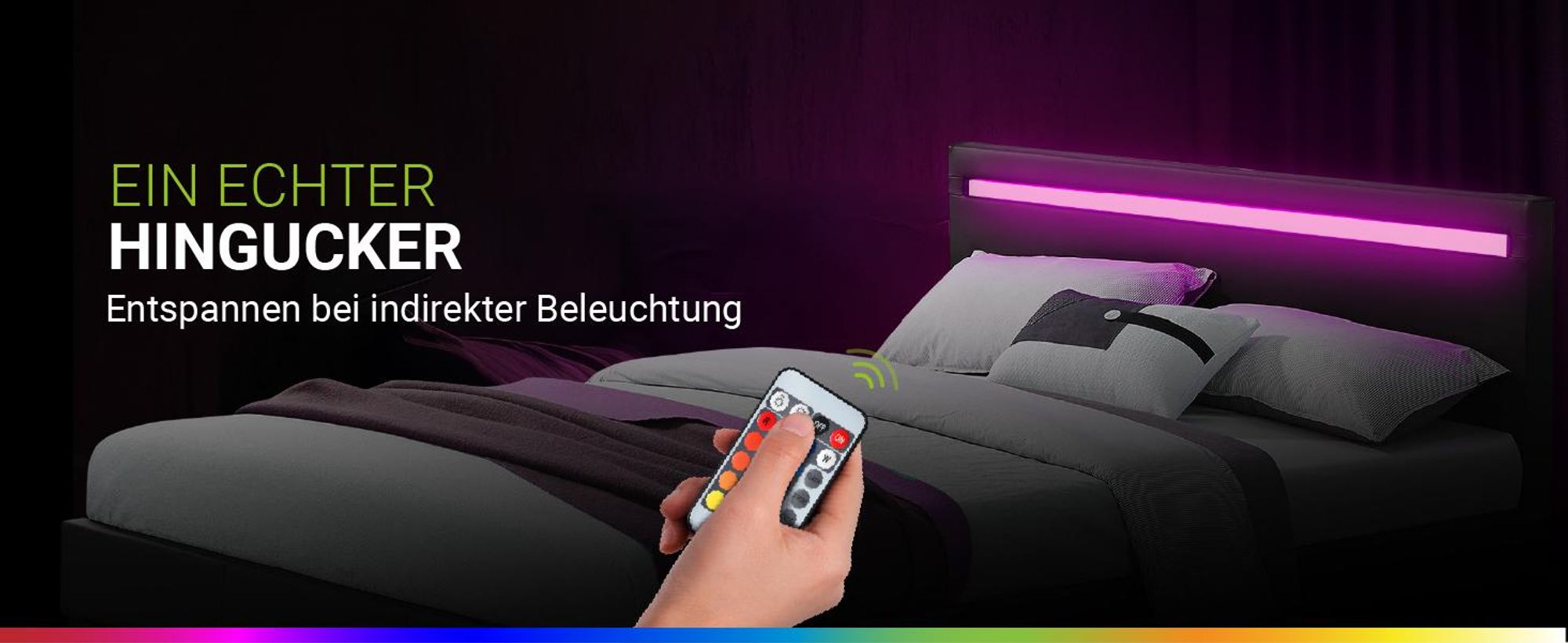 Juskys Polsterbett Paris 140 x 200 cm Kunstleder mit LED & Lattenrost - Schwarz