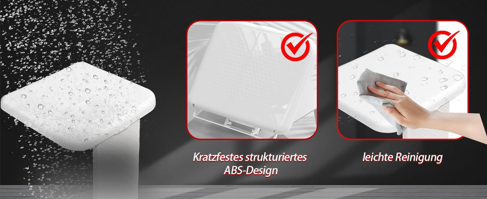 HEUFFE Duschsitz Klappbar Wandmontage， Duschklappsitz Klappsitz Dusche bis 200kg Badestuhl Duschhocker-Badhocker Hocker Duschstuhl für Senioren, Weiß