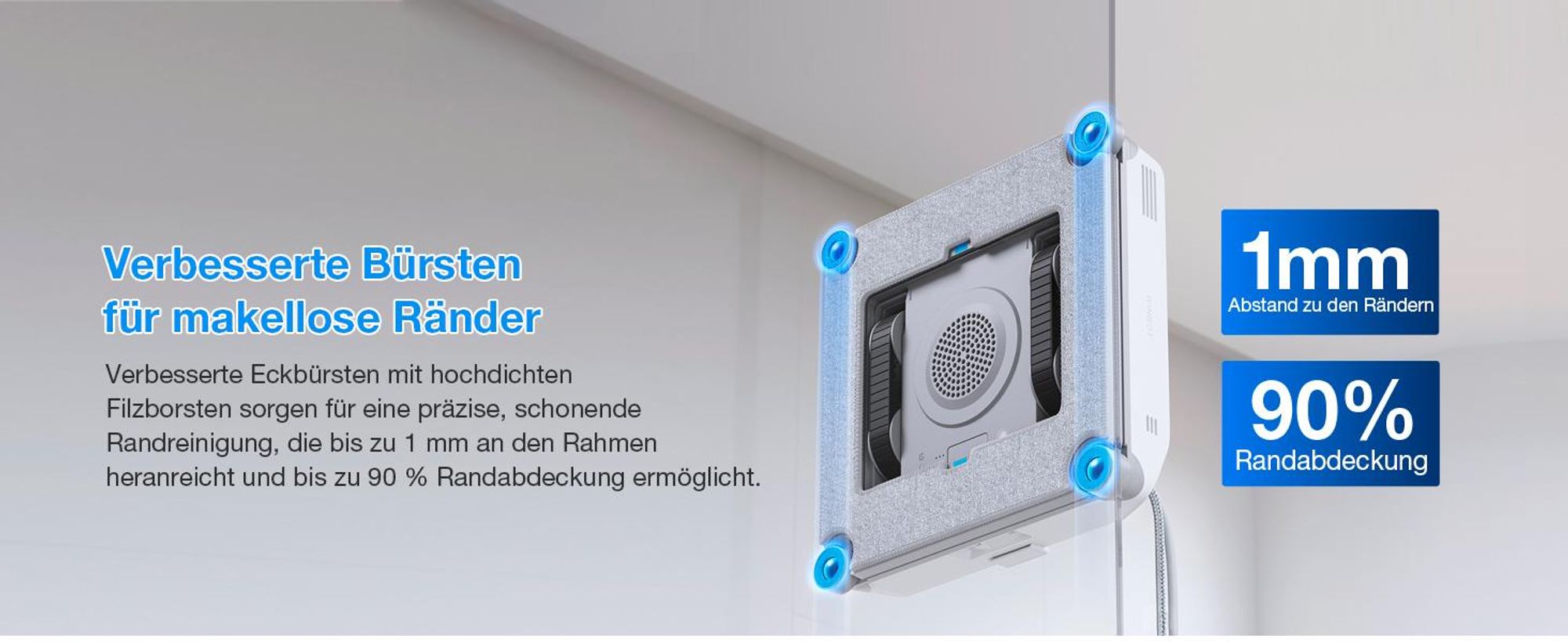 ECOVACS WINBOT Mini 2 Fensterputzroboter mit 1L Original Fensterreinigungsflüssigkeit, Smarte Navigation, 6 App-Modi, 10-Stufiges Sicherheitssystem