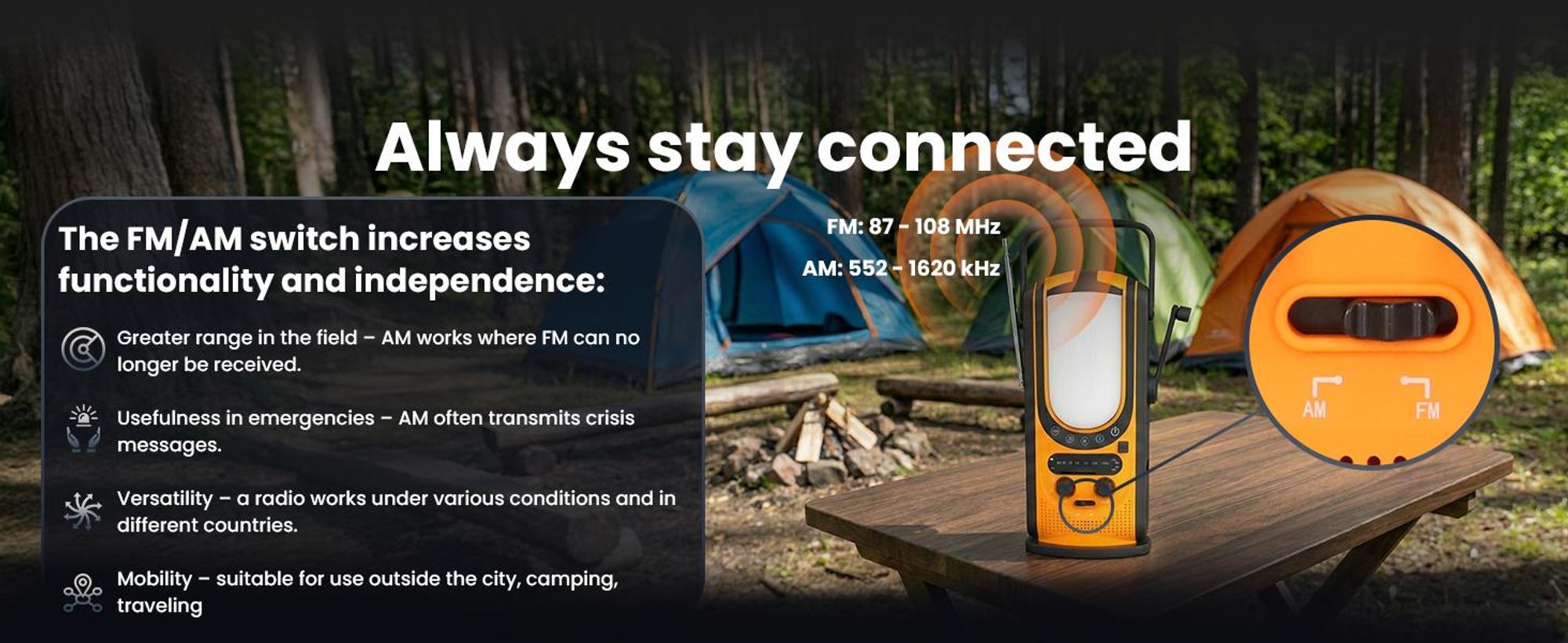 Extralink Noodradio op zonne-energie 6000 mAh, Dynamo, Powerbank, SOS-lamp