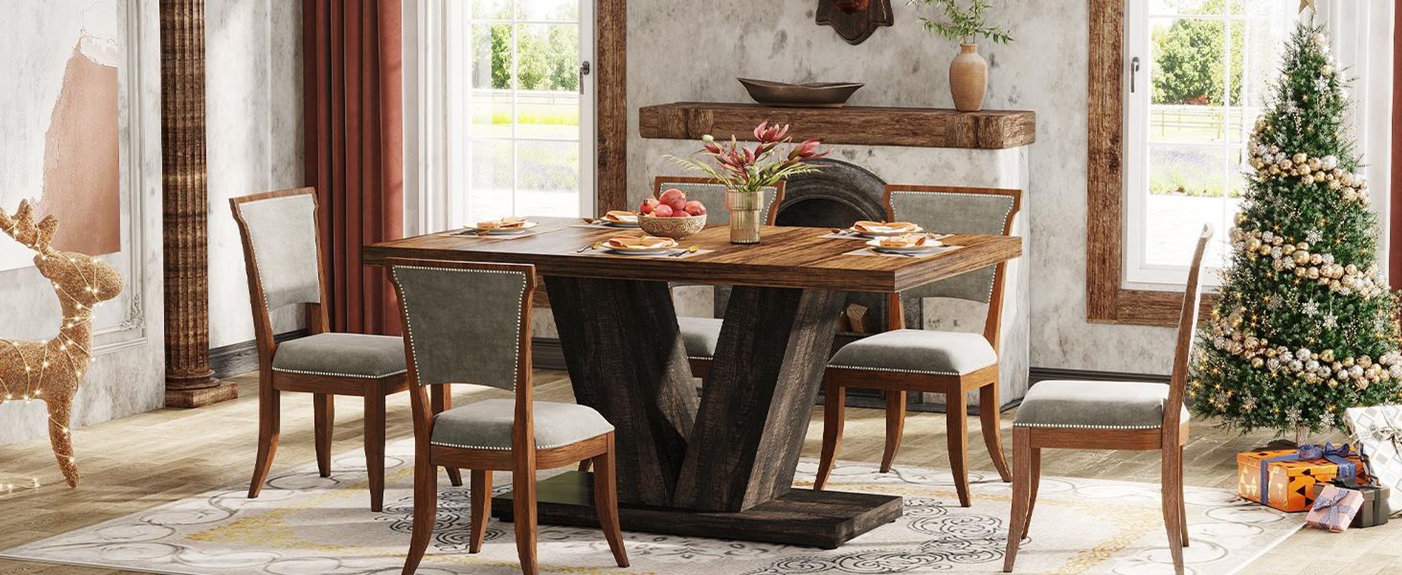 Tribesigns Esstisch 120 cm, Küchentisch mit robustem Fußgestell, Esstisch im Landhausstil aus Holz Zuhause, Esszimmer, kleine Räume, Schwarz & Braun