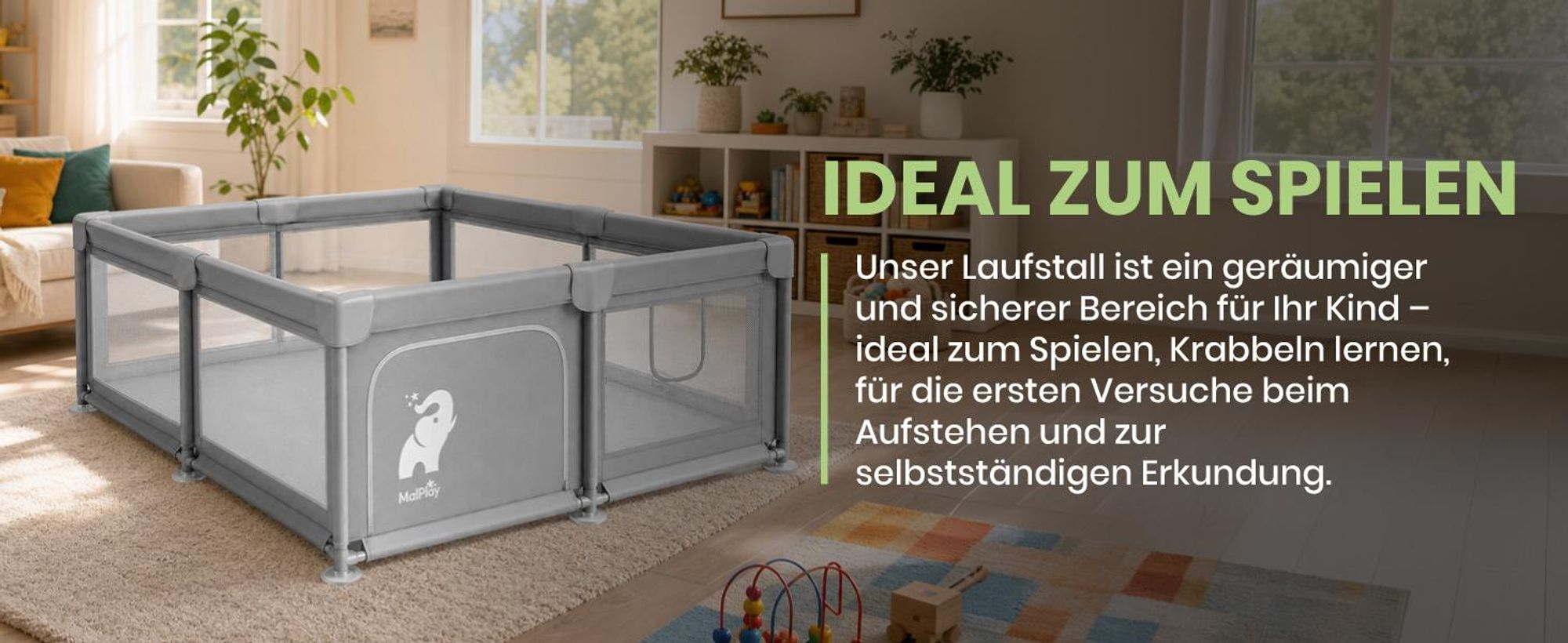 Laufstall Baby Laufgitter mit Netzwänden 150x180cm Reißverschluss Saugnäpfen Schaumstoffschutz