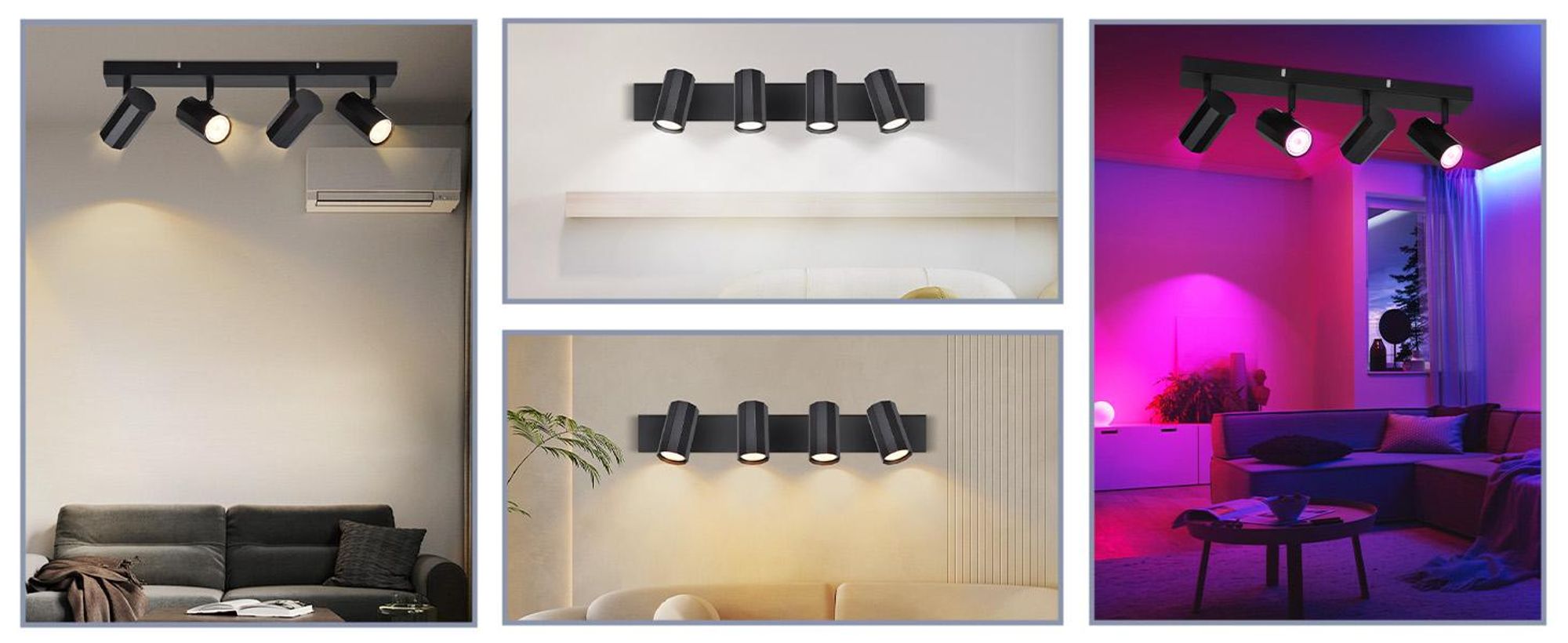 ZMH stropní světlo černé 4 plameny kovové GU10 stropní reflektor stropní lampa vintage otočná 330° retro pro obývací pokoj kuchyň jídelna ložnice