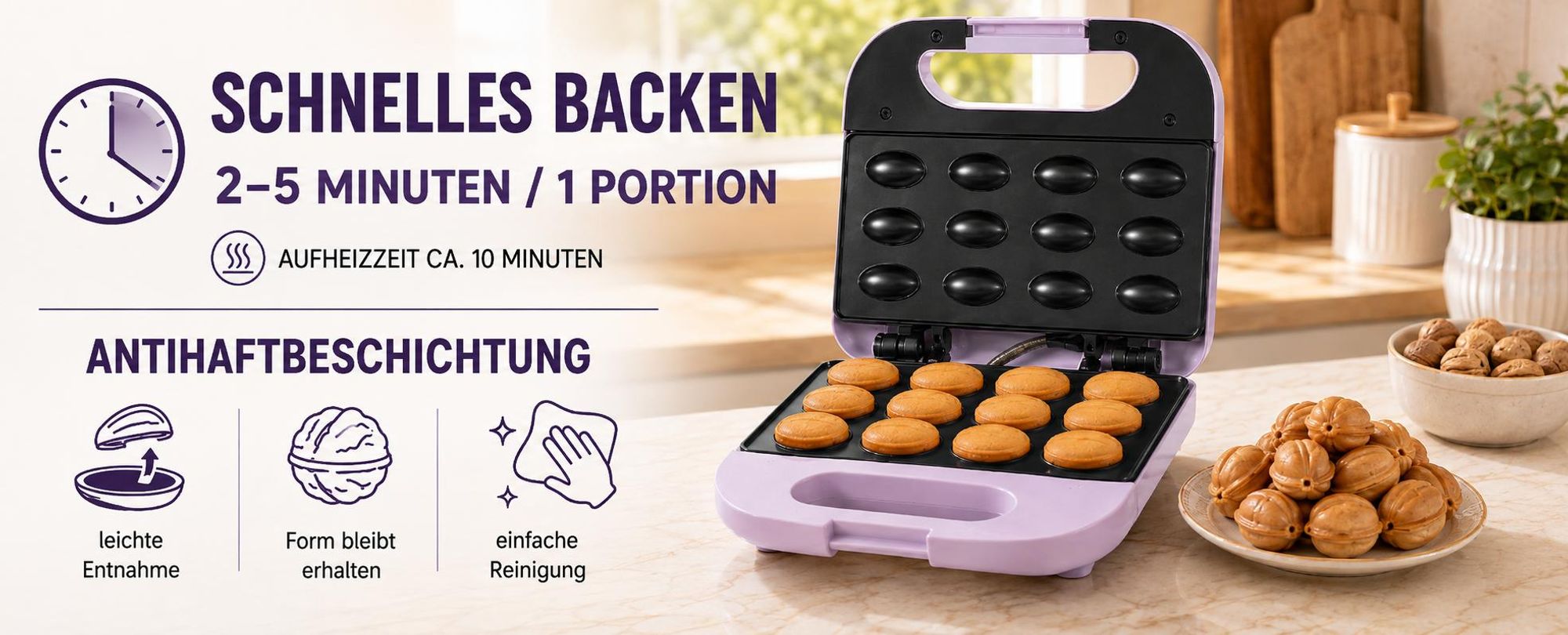 Nussgebäck-Maker Keksform 750W 12 Hälften Antihaftbeschichtet Zn1000P