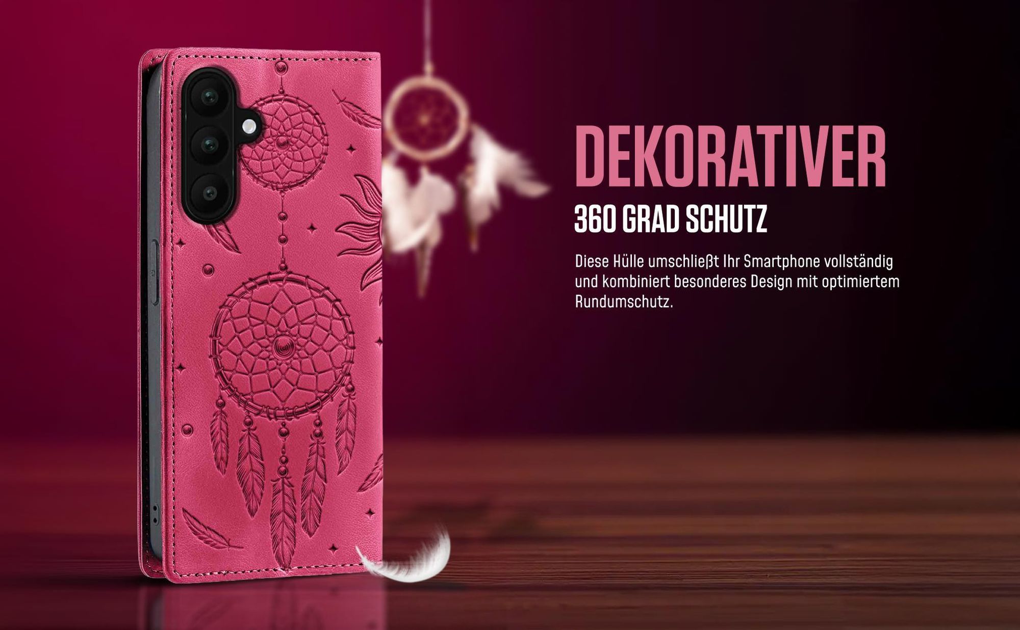 Dream Catcher Design Flipcase in Magenta für Samsung Galaxy A57 5G mit 360 Grad Schutz