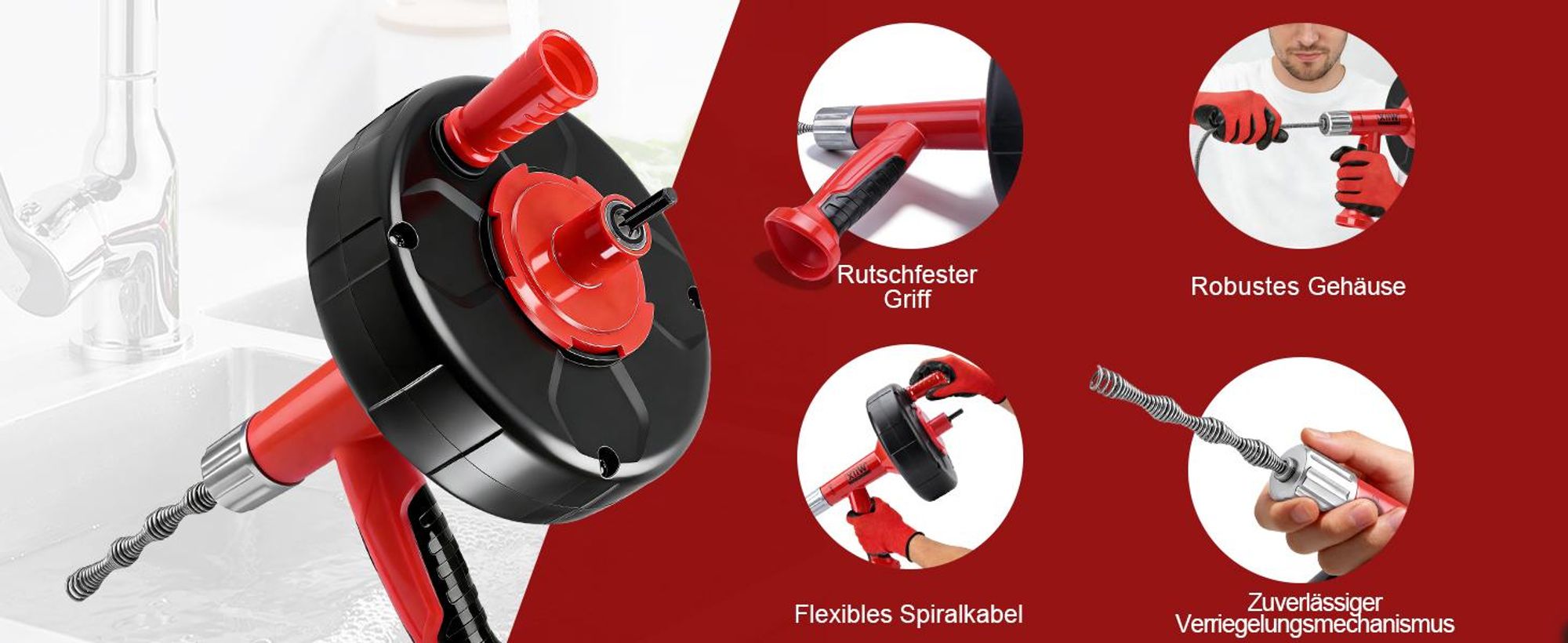 9.5M/Ø12mm Rohrreinigungsspirale Rohrspirale 2-in-1 Manuell & Bohrerantrieb Reinigungsspirale Für Rohr≤ Ø80mm Badewanne Waschbecken Bodenablauf Ablauf