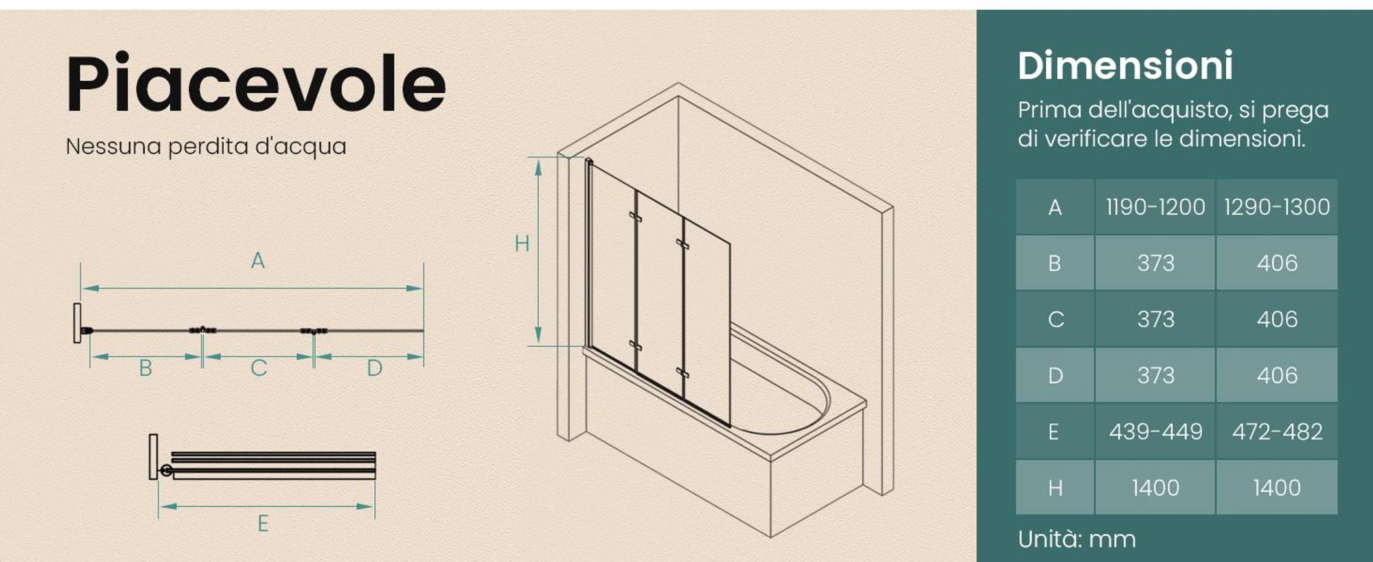 EMKE Cabina doccia 120 x 140 cm Telaio nero opaco Schermo pieghevole per vasca da bagno Vetro di sicurezza ESG nanorivestito Schermo doccia Vetro per vasche da bagno