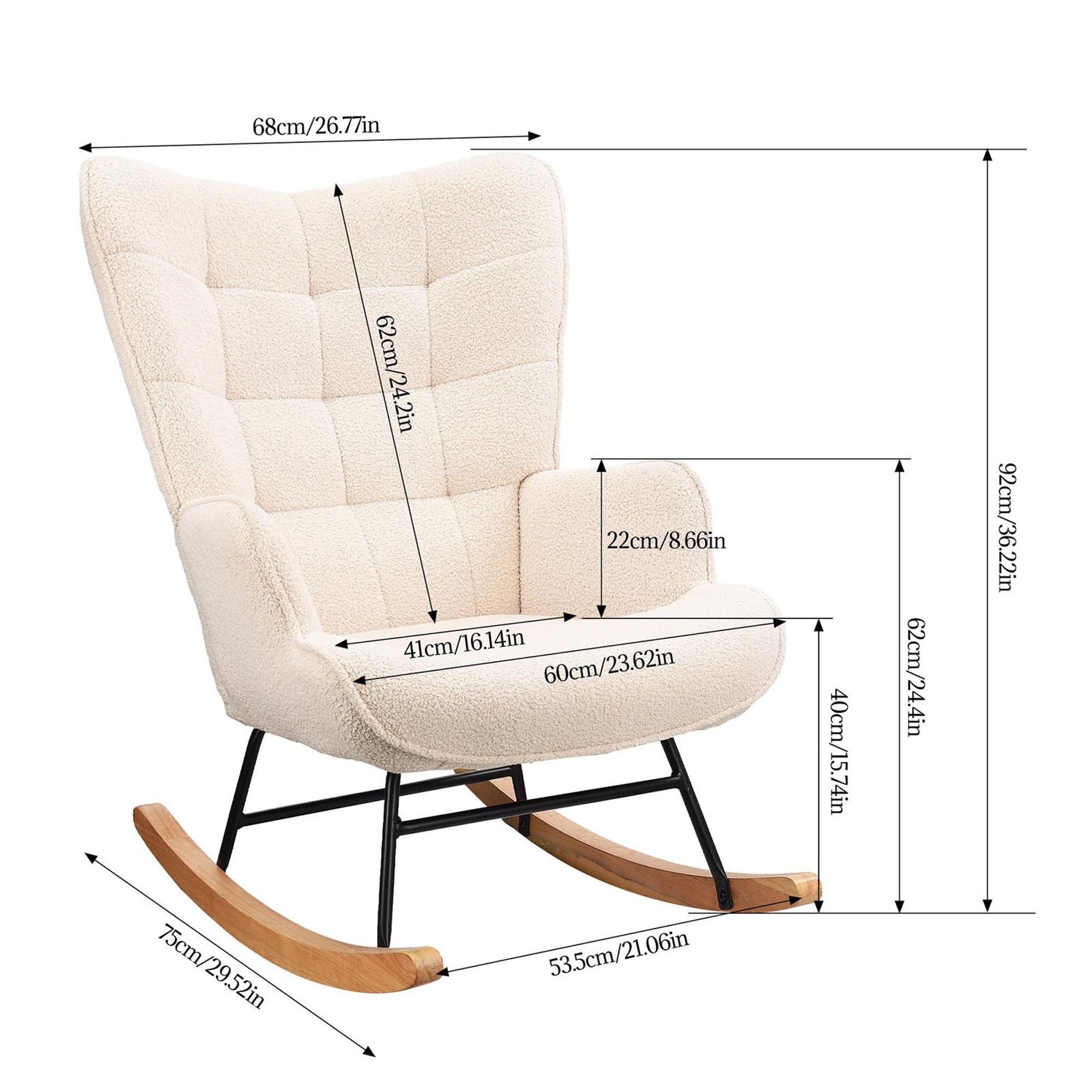 Schaukelstuhl Mid-Century Modern Nursery Schaukelsessel gepolstert hohe Rückenlehne Accent Glider Rocker für Wohnzimmer