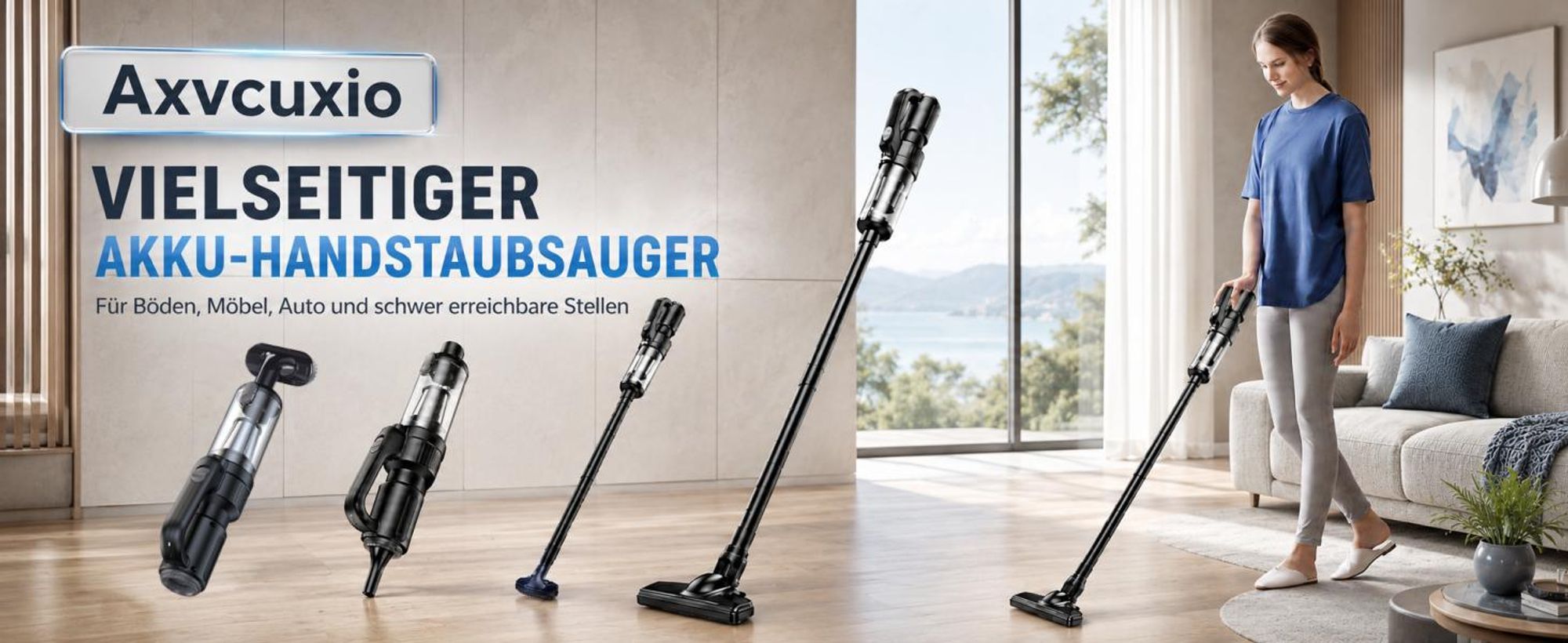 Akku-Staubsauger, 8000Pa Saugkraft,Stielstaubsauger, 6-In-1 Kabelloser Staubsauger, LED Handstaubsauger, Tragbarer Staubsauger,Für Harte Böden Teppich