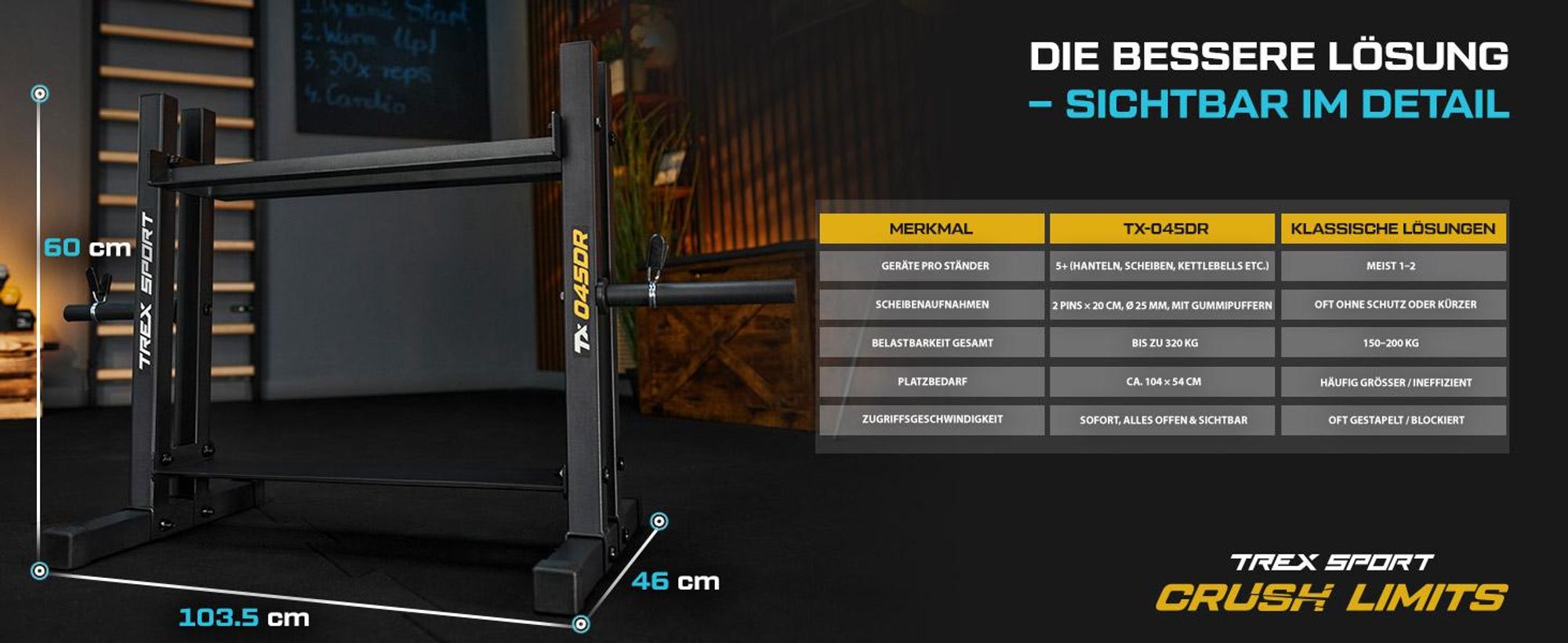 TREX SPORT Hantelablage Gewichteständer TX-045DR | Stahl Hantelständer für Hantelscheiben, Kurzhanteln, Trainingszubehör | rutschfest, bis 320 kg