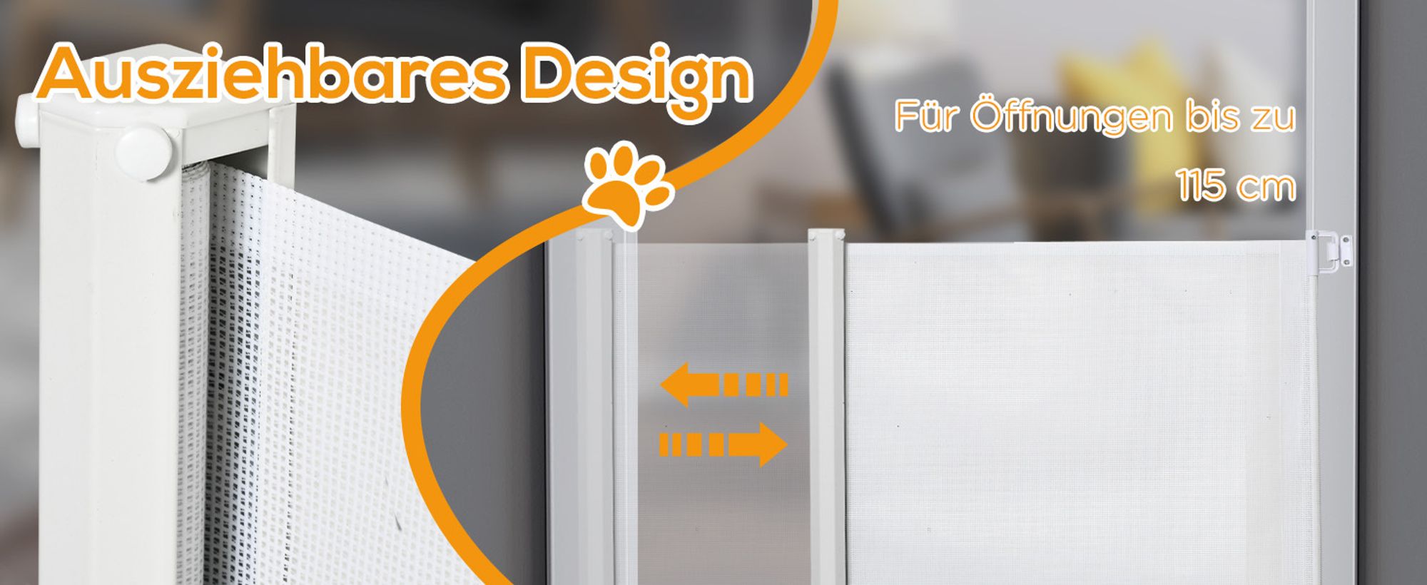 PawHut Hunde Türschutzgitter Treppenschutzgitter Treppenschutz Sicherheitstrennwand Trennwand Türschutz Treppenschutzgitter ausziehbar treppenschutzrollo Rollo Einrollbar PVC Weiß 115 x 82,5 cm