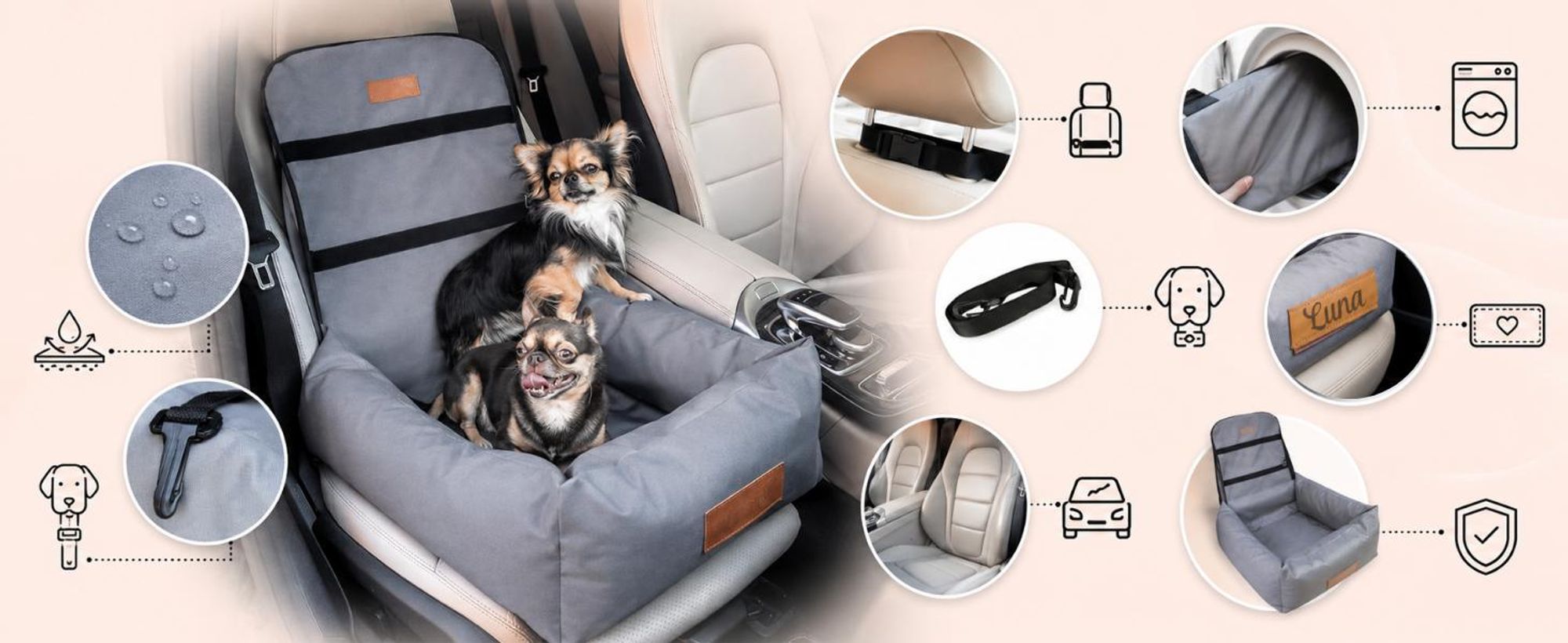 Autostoel voor hond DOGESTE – transportbox en hondenmand voor in de auto