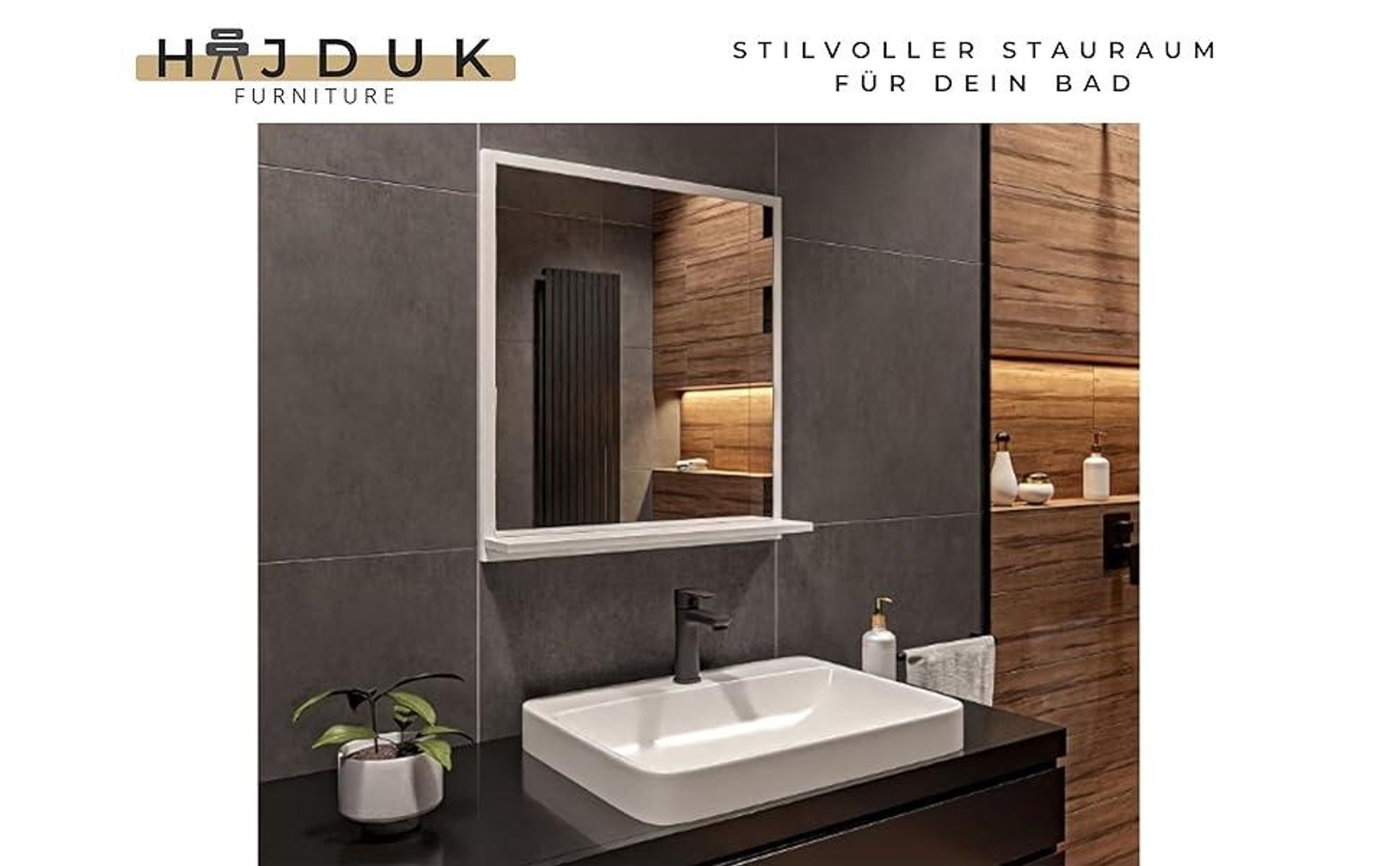 Badspiegel mit Ablage Weiß - H:70 x B: 60 cm - Bathroom Mirror - Moderner Badezimmer Spiegel Rechteckig - Wandspiegel mit Regal
