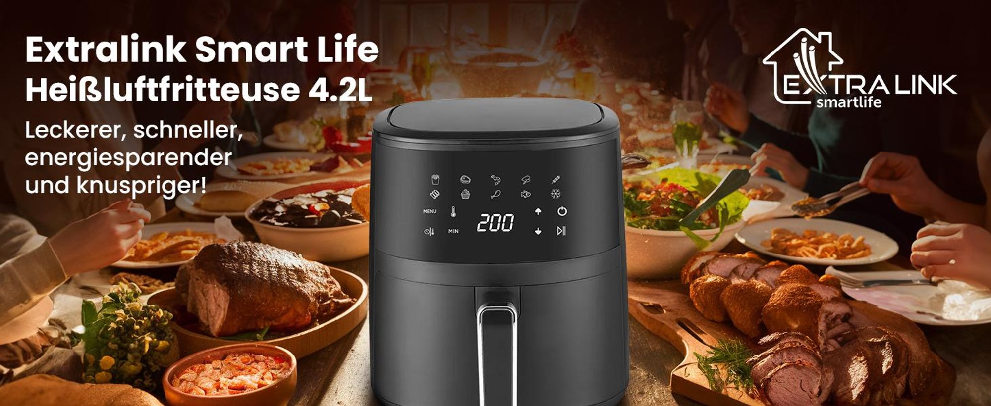 Extralink Heißluftfritteuse 4,2 L 1400 W Air Fryer Touchdisplay