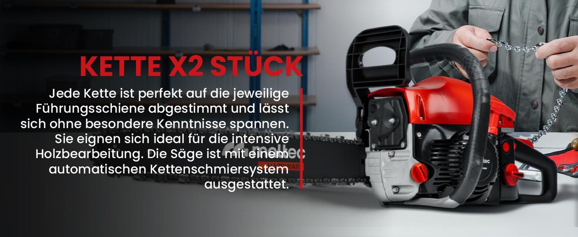 Benzin- Motorsäge- Kettensäge mit Leistung 5,7 kW und 2 Stuck Kette