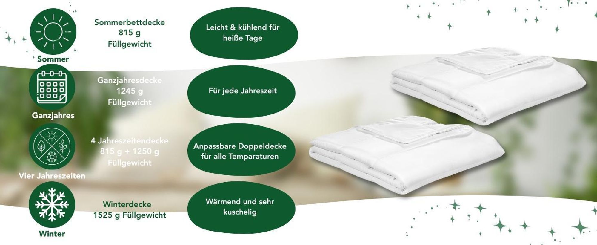 DREAMSTAR 4-Jahreszeiten Bettdecke + Kopfkissen | 135x200+40x80 cm | Eco Bettdecken Set