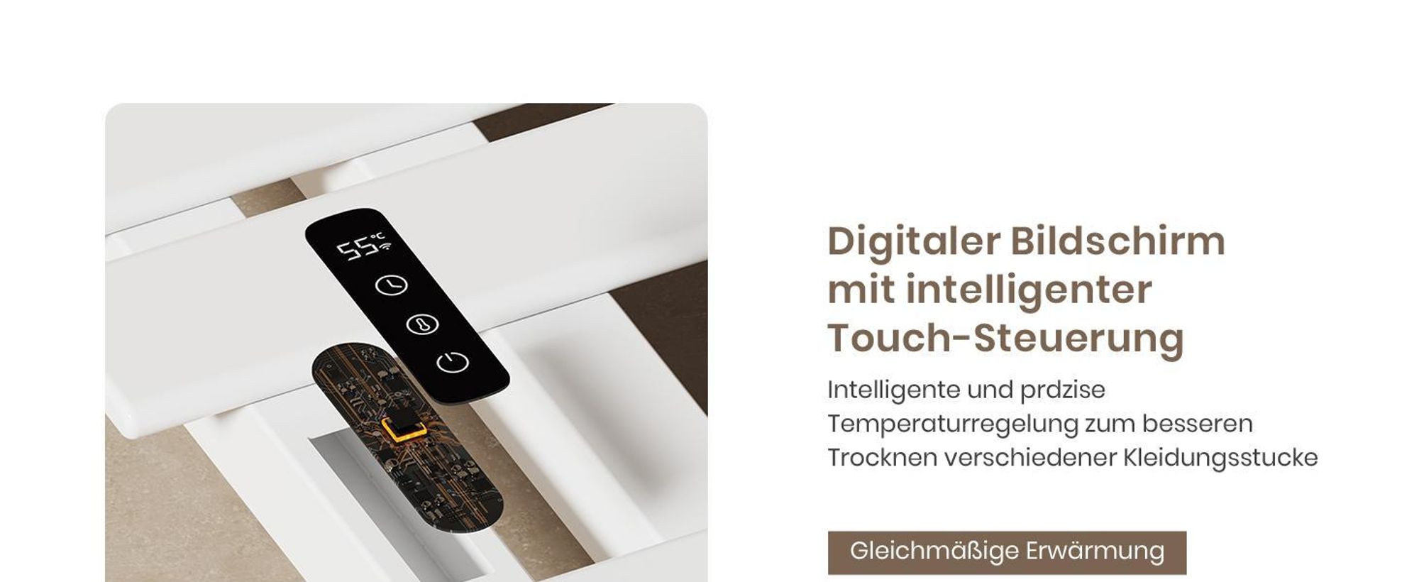 EMKE Handtuchwärmer elektrisch Intelligente Badheizkörper, 1000X500mm 320W Handtuchheizkörper Wifi APP Steurung Touch LCD Timer 1-9H, IPX5 Weiß
