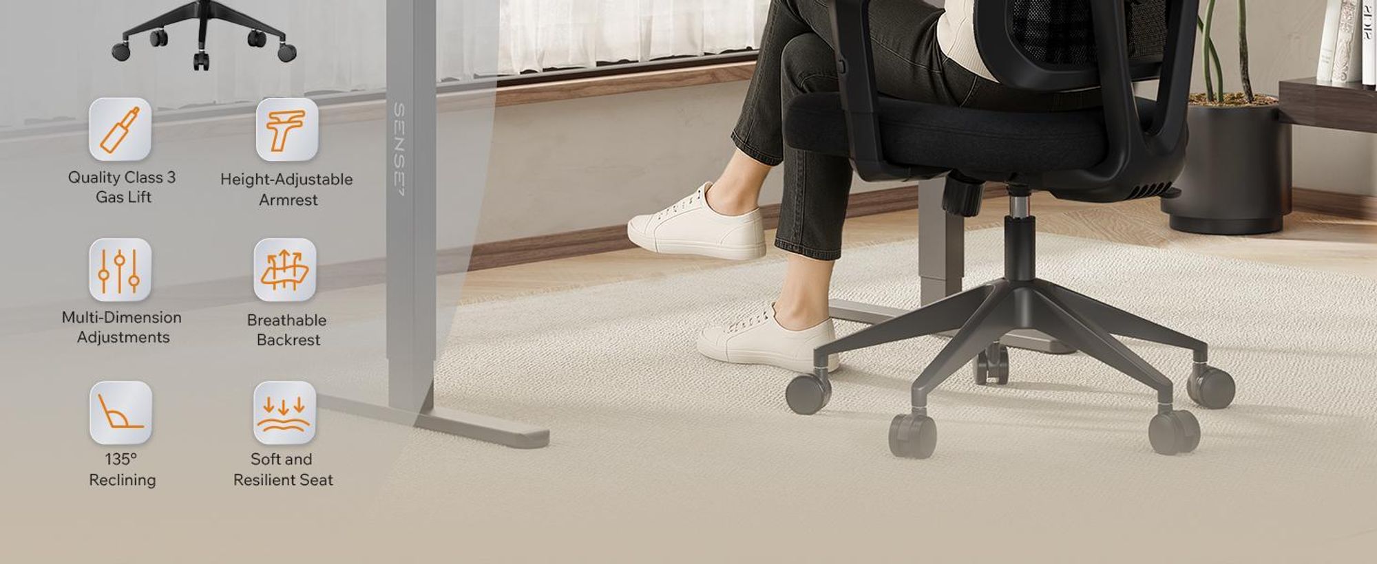 SENSE7 VENO Ergonomická kancelářská židle, bílá, dělená opěrka zad, opěrka hlavy, síťovaná opěrka, židle pro domácí kancelář, manažerská židle, židle k počítači, gumové kolečka, nosnost 120 kg