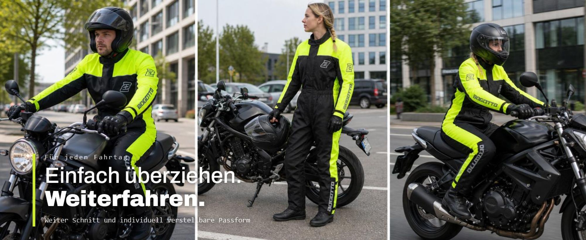 Bogotto Rain 1-Teiler Motorrad Regenkombi, schwarz/grau, L