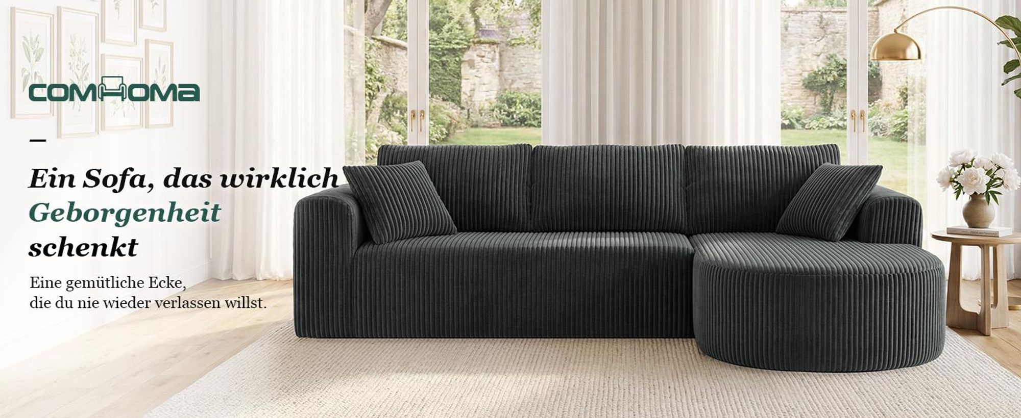 Sofa Ecksofa mit Schlaffunktion, Corduroy Modulares Boneless Couch mit Chaiselongue, L-Form Schlafsofa, Sektionssofas mit Kissen & Seitentaschen 243cm