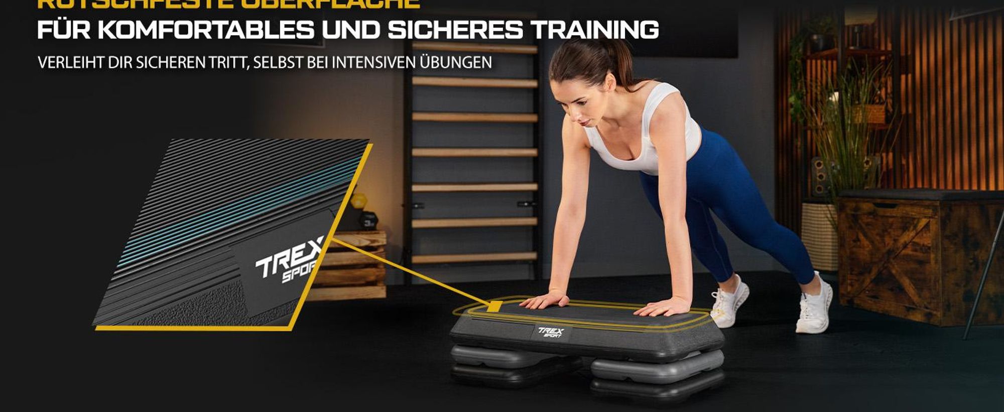 TREX SPORT Steppbrett höhenverstellbar TX-038PAS | Aerobic Stepper 3 Stufen, rutschfest, Fitness Stepbench 71×35×10/15/20 cm, bis 300 kg belastbar