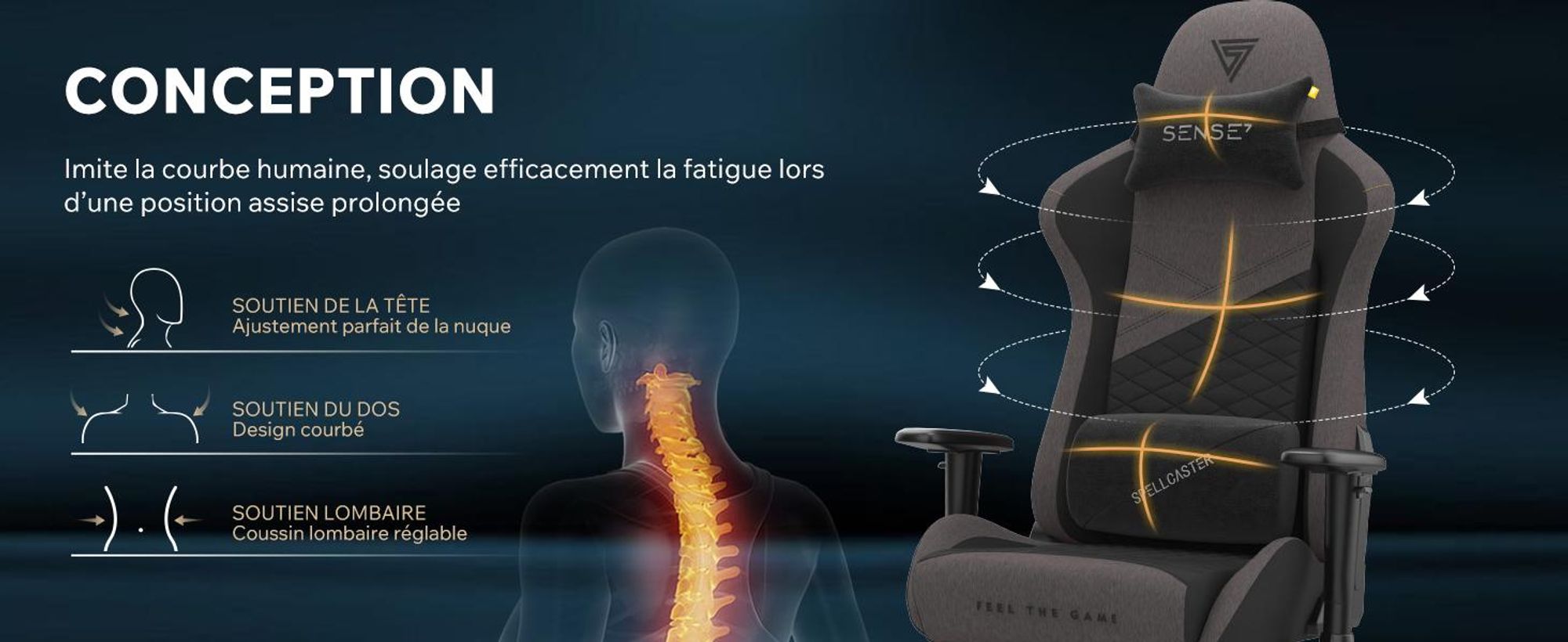 SENSE7 Žaidimų kėdė Sense7 Spellcaster Senshi Edition fabric Gaming Chair, Pilka