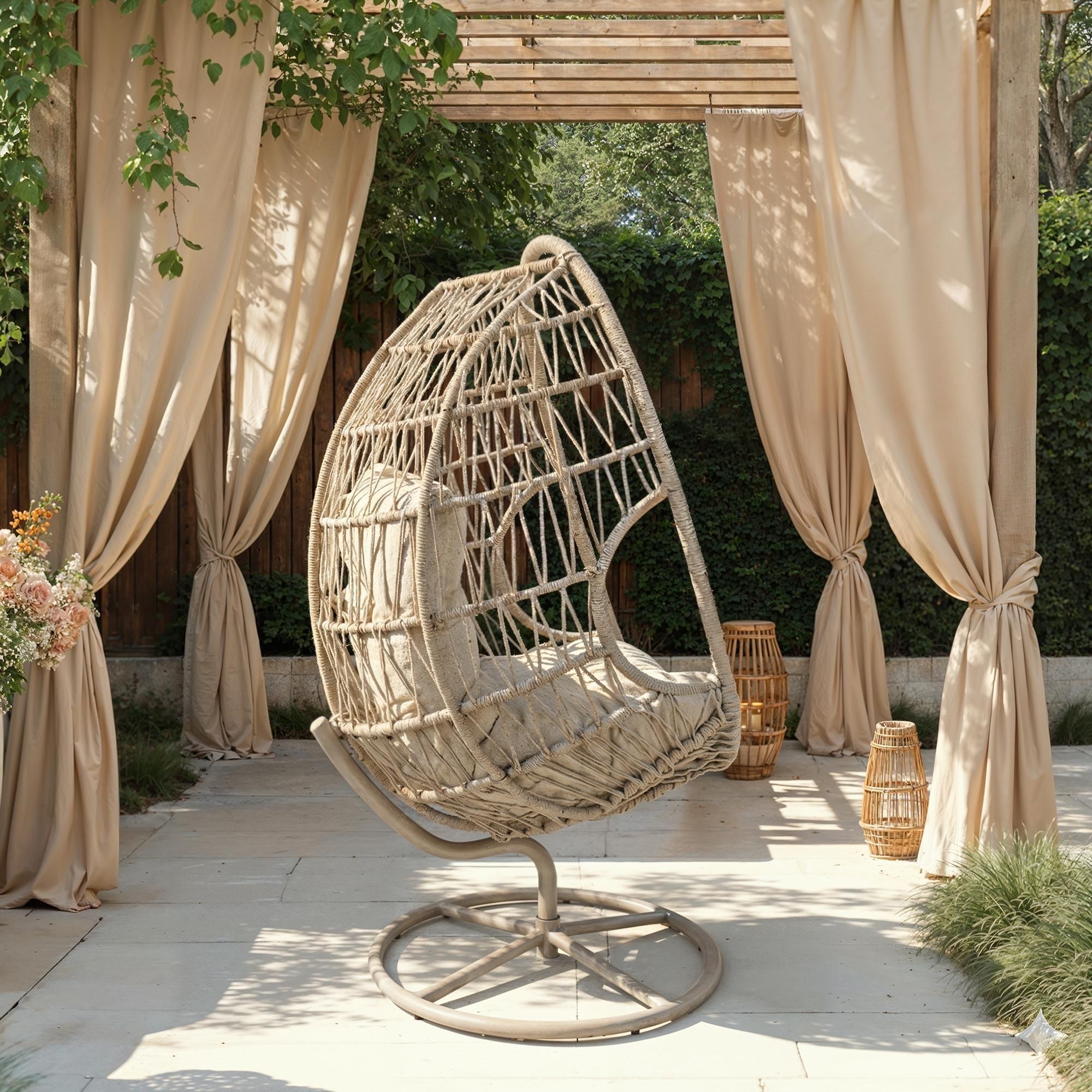 di volio Gartensessel ORTA - beige, Lounge Sessel aus PE-Rattan mit Stahlgestell, bequem & wetterfest