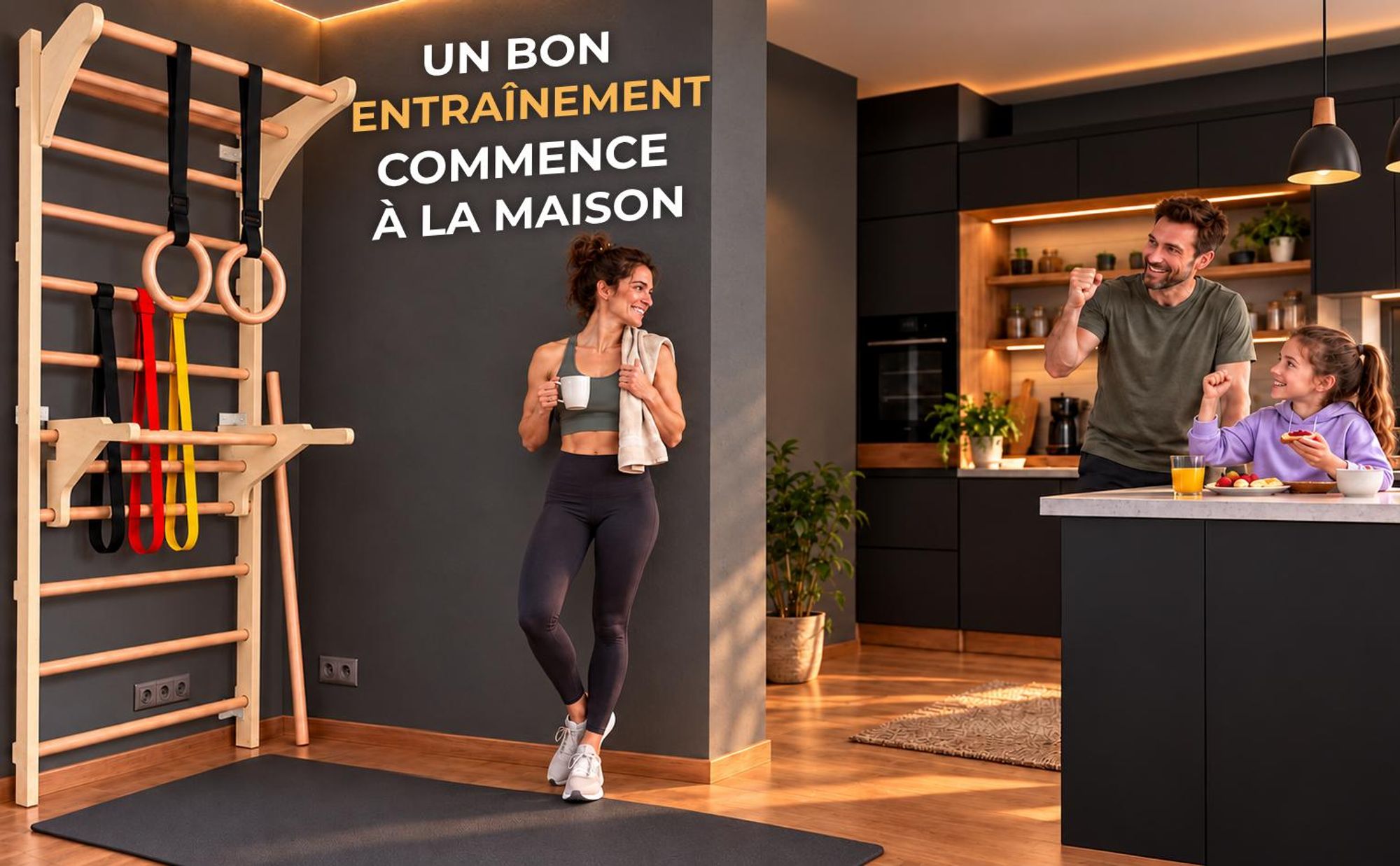 MAMOI Espalier avec barre de traction, bandes de résistance et bâton