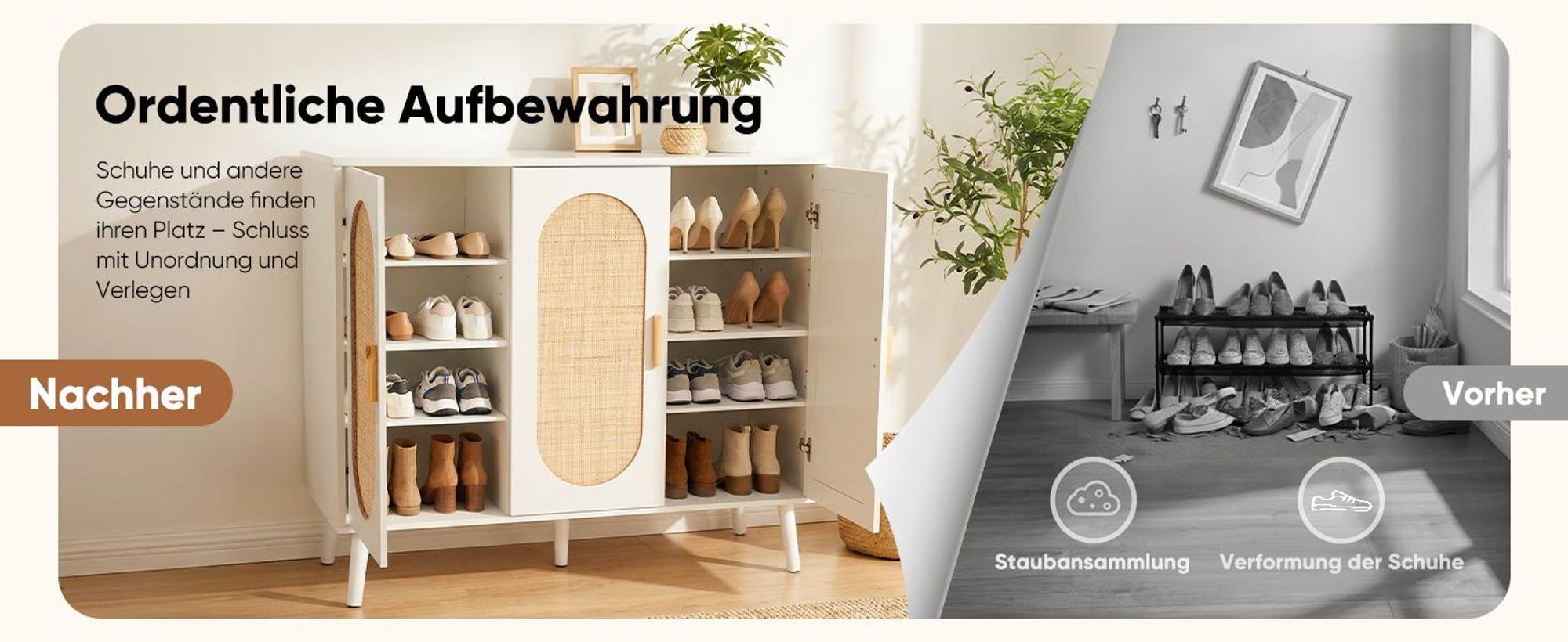 HOKEEPER Schuhschrank aus Holz, Schmaler Doppeltür (87x40x100cm),Shoe Cabinet, Schuhkipper für bis zu 24 Paar Schuhe, Schuhkommode mit Metallbeinen