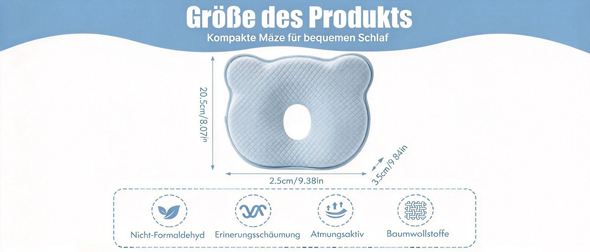 Juksun Babykissen, Orthopädisches Plattkopf und Gegen Plattkopf Babykopfkissen Memory-Schaum-Kissen, Baby Kissen Kopfverformung Plattkopf,Blau