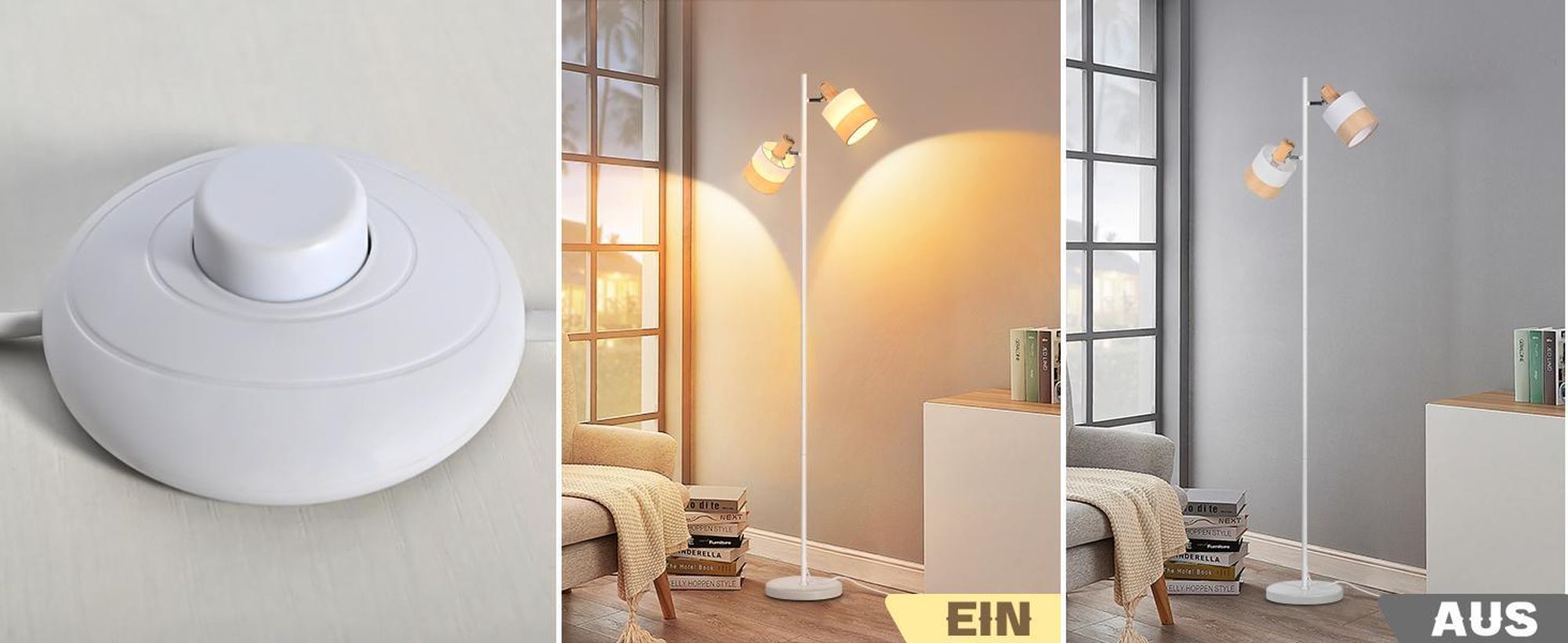ZMH lampa podłogowa salon lampa podłogowa drewno lampa podłogowa 2 płomienna lampa podłogowa tkanina E14 lampa do czytania obrotowa narożna lampa podłogowa z przełącznikiem nożnym sypialnia