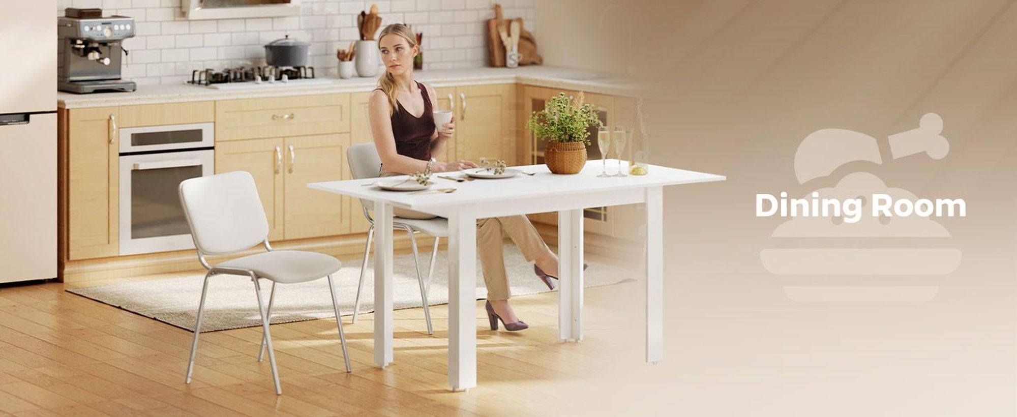 Rozkładany stół jadalny HOMCOM 120–160 x 80 cm, stół kuchenny dla 4–6 osób, biały
