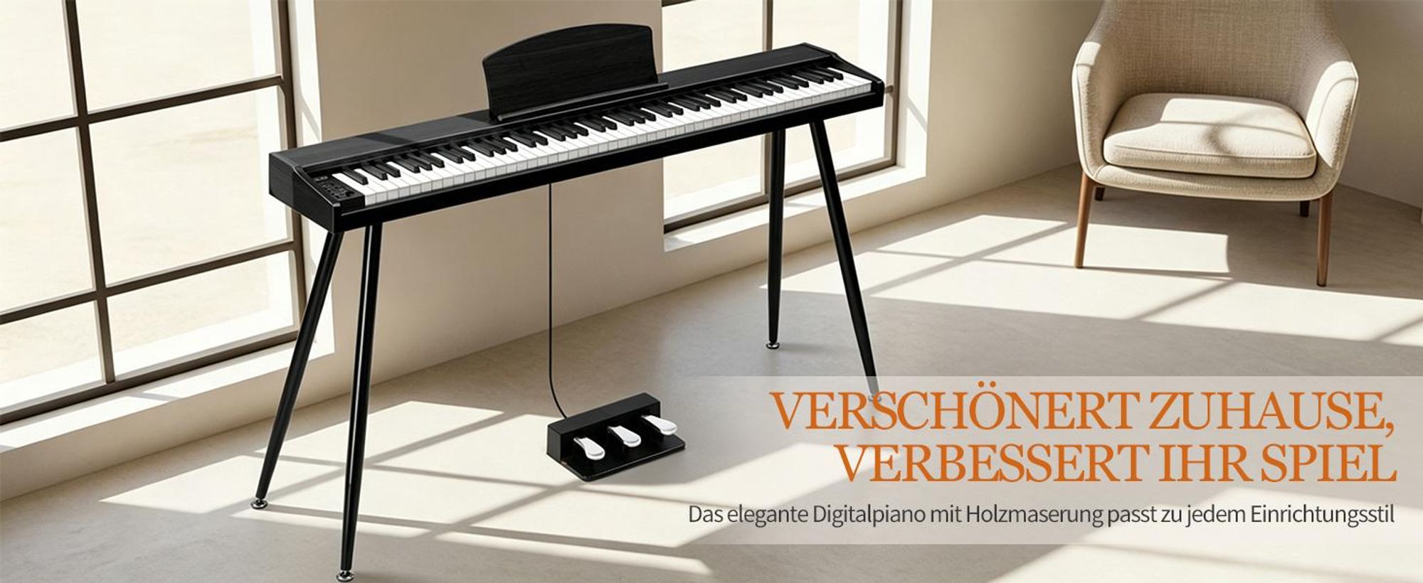 FCH 88-Tasten E-Piano halbgewichtete Tasten, Digital Keyboard mit Dual-Bluetooth, Aufnahmefunktion, Transponierung & Dual-Keyboard-Funktion,Schwarz