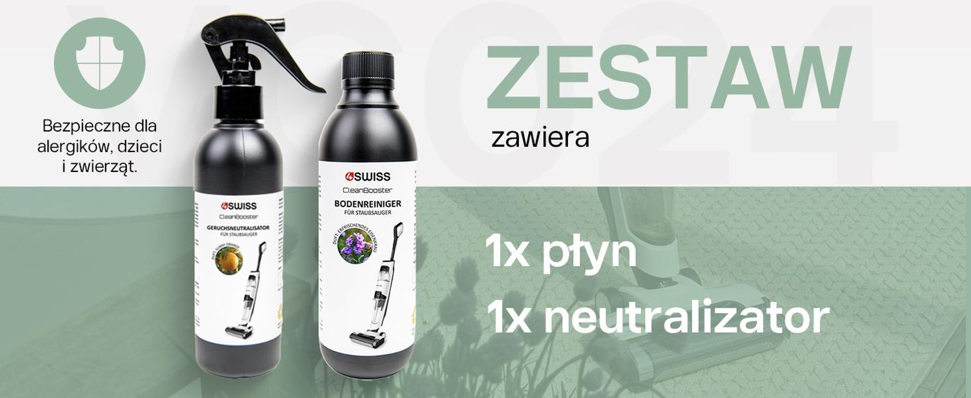 4Swiss VC024 Clean Booster – bezprzewodowy odkurzacz do czyszczenia na mokro i na sucho o mocy ssania 15 000 Pa – odkurzacz akumulatorowy z funkcją mycia podłóg, samoczyszczący, inteligentny odkurzacz z funkcją mycia