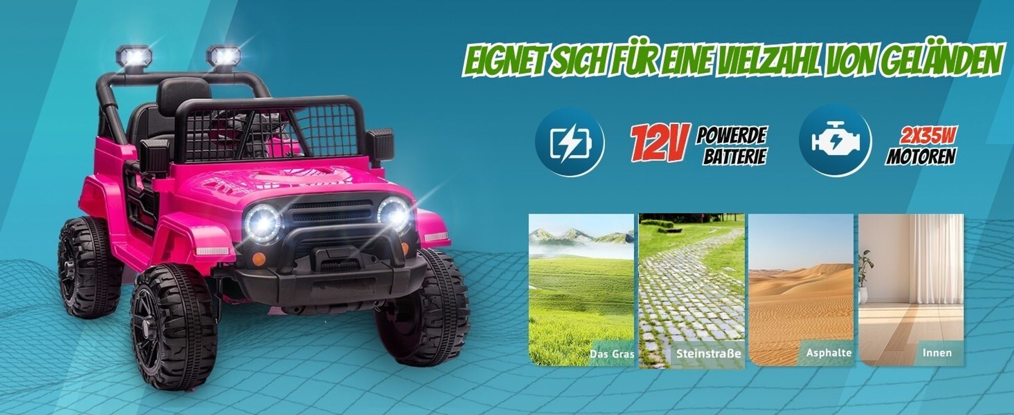 FCH Elektroauto für Kinder, kinder elektroauto mit 2,4-GHz-Fernbedienung, LED-Licht, Musik und USB, 12-V-Doppelantrieb