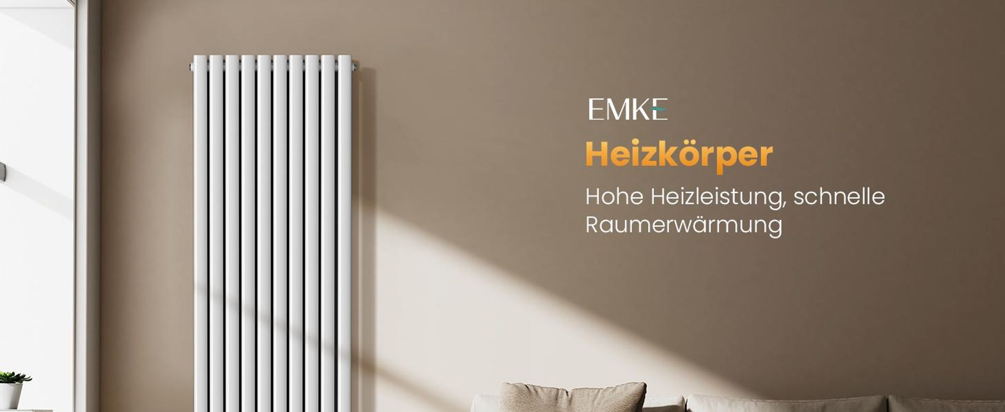 EMKE Design-Heizkörper 1800 x 600 mm Heizkörper Vertikal Weiß Ovalheizkörper Mittelanschluss Doppellagig Heizung, 2175W ohne Heizstab