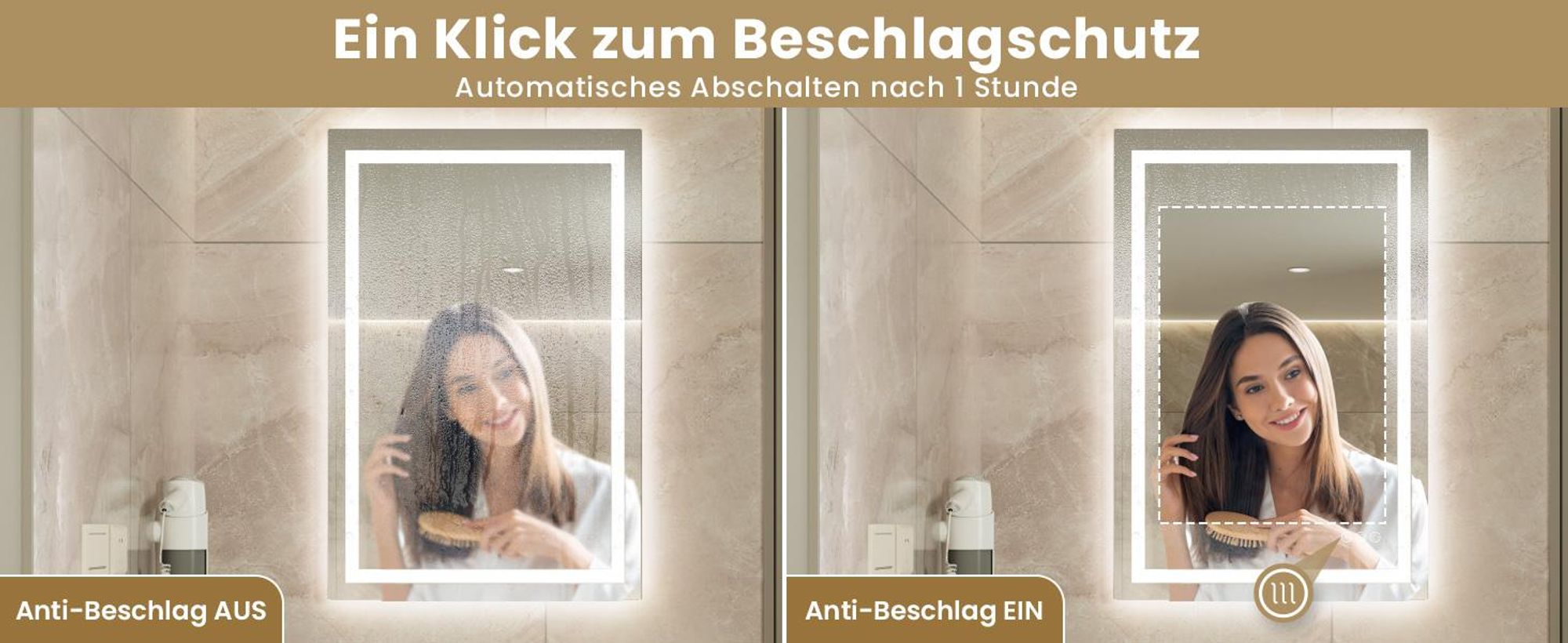 LED Badezimmerspiegel 90x60cm Rechteckig, 3 Lichtfarben Badspiegel mit Touch und Anti Beschlag, Dimmbar Badezimmer Spiegel, energiesparend Wandspiegel