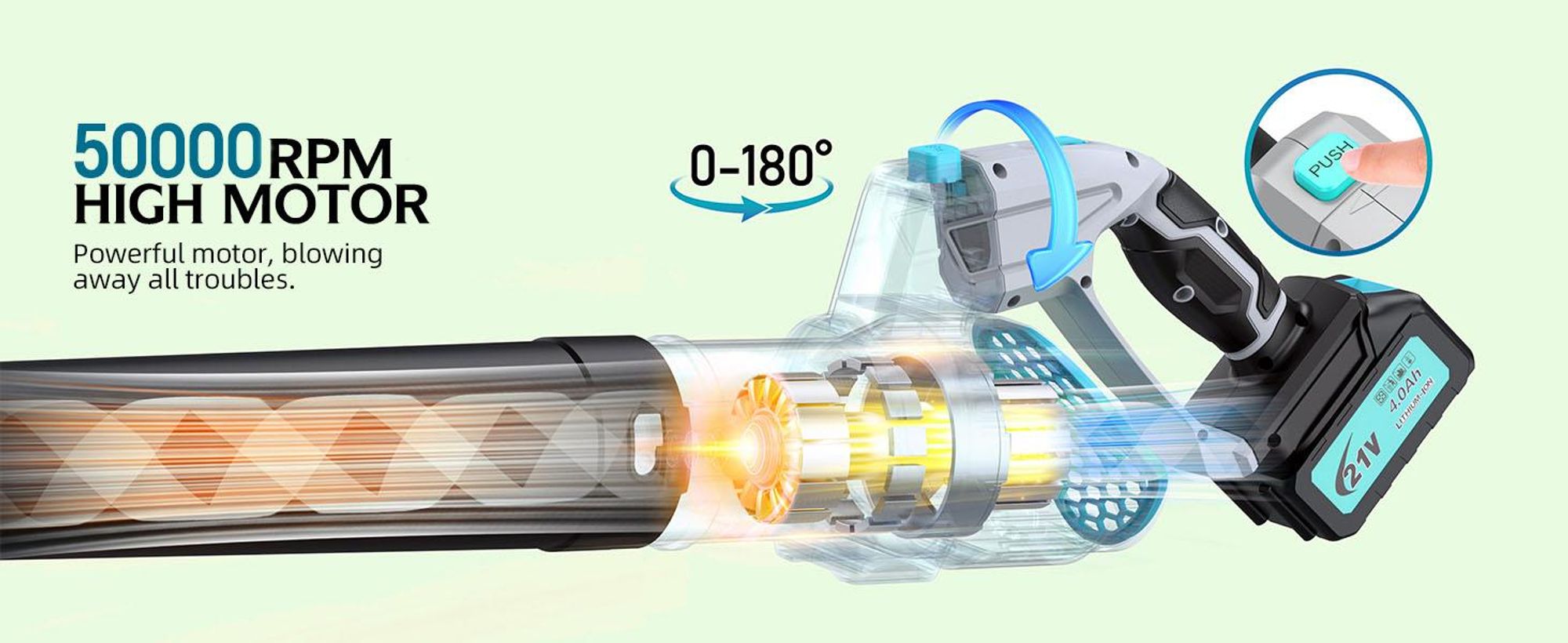 Akku Laubbläser, Gebläse, 5 Stufen Laubsauger, Bläser Sauger mit 2 x 4000mAh Akkus und Ladegerät für Blasen Sauge Voor Weggarage Veranda Patio