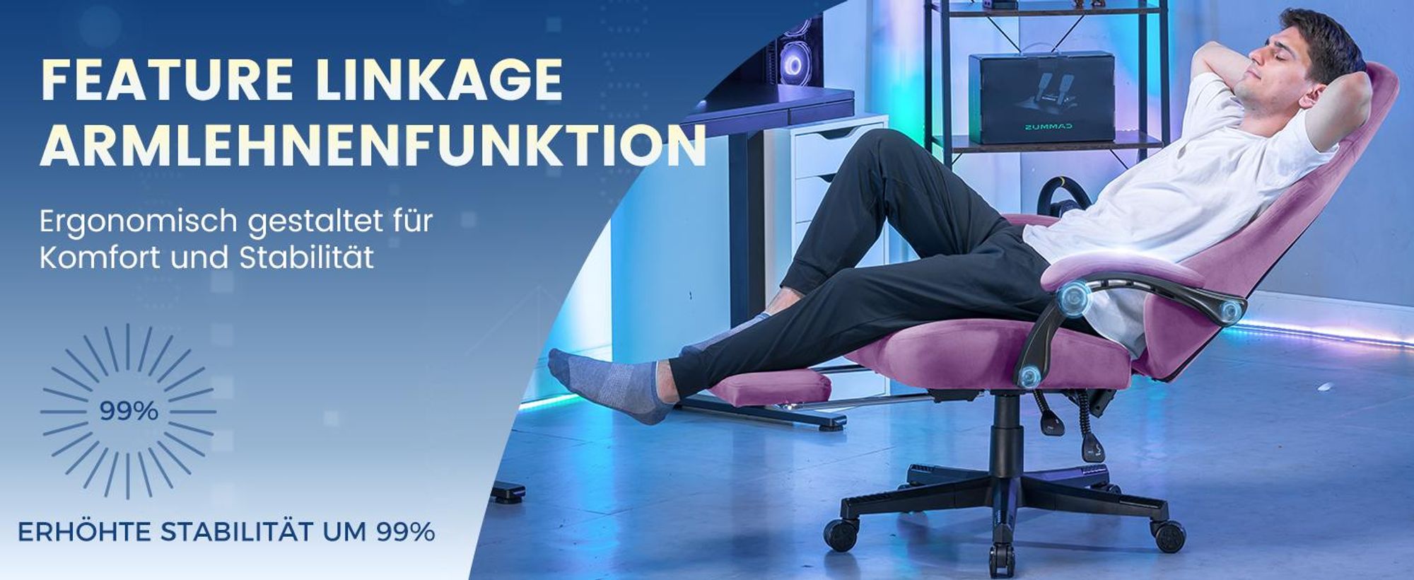 GTPLAYER Gaming Stuhl Ergonomischer Gaming Sessel Schreibtischstuhl Bürostuhl mit Stoffoberfläche Federsitzkissen, Verbindungsarmlehnen, mit Fußstütze
