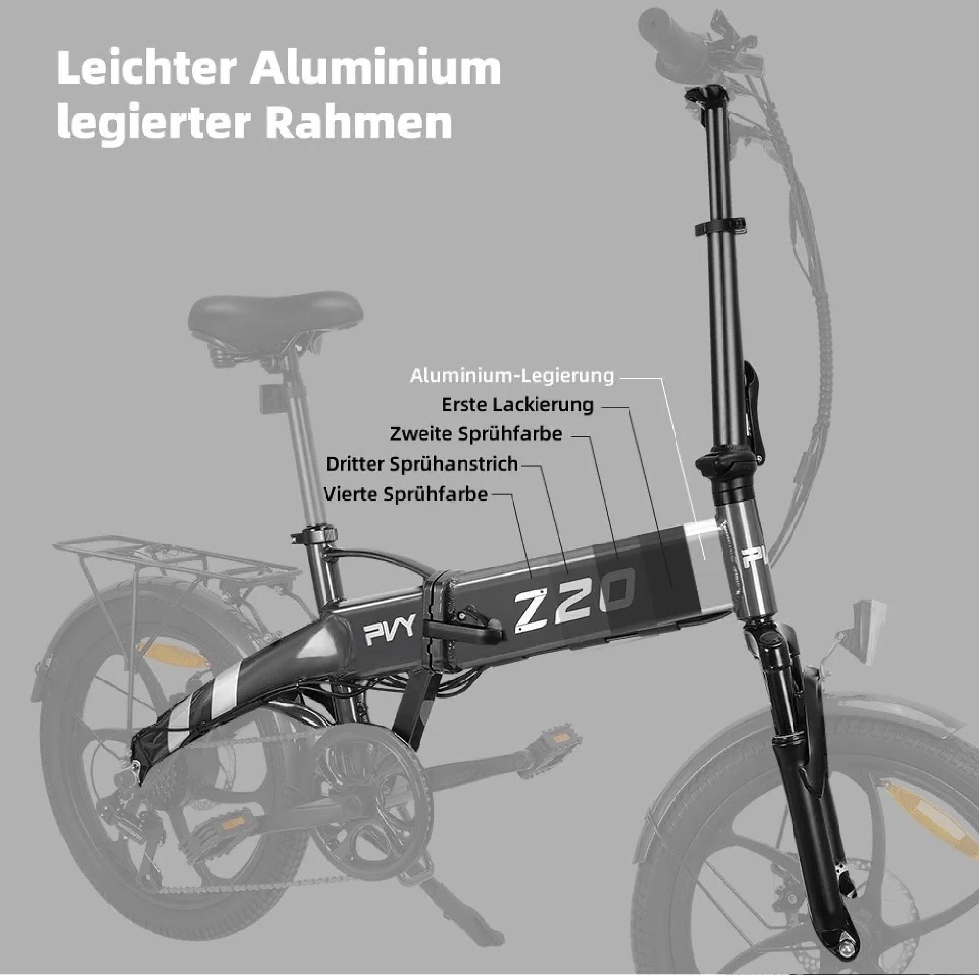 PVY Z20 Pro Elektrisches Fahrrad - 250W Motor 36V10.4AH Batterie 80KM Reichweite Mechanische Scheibenbremse - Grau