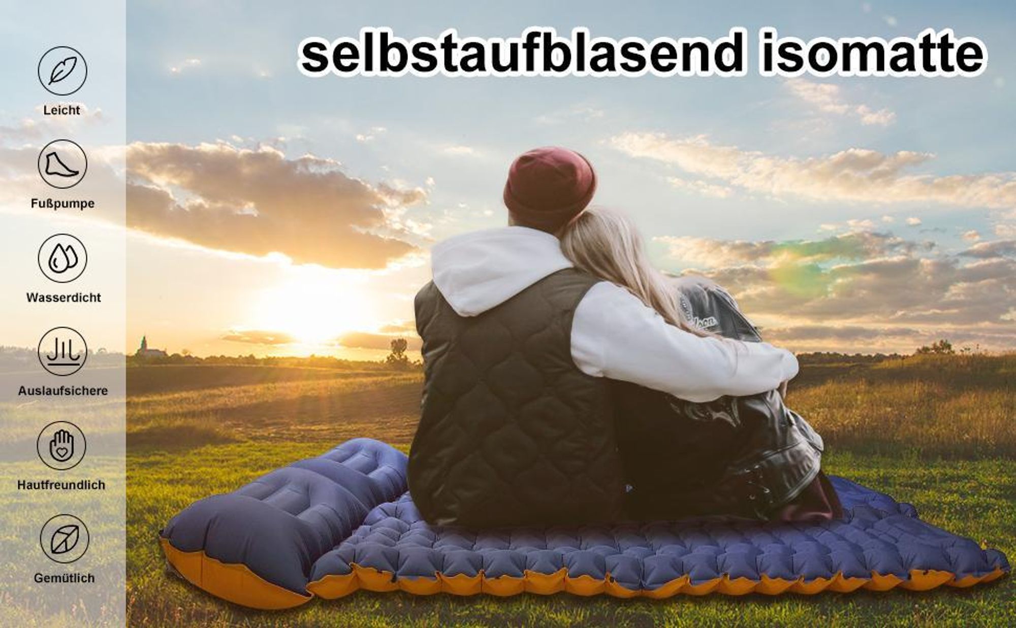 Camping Isomatte, Camping Matte, Selbstaufblare Schlafmatte, Isoliermatte mit Kissen, für Camping, Wandern, Reisen, Rucksackreisen, Zelt