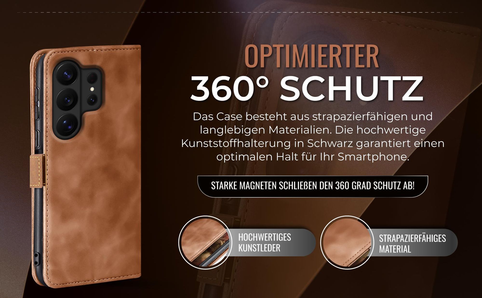 Hellbraune Handyhülle für Samsung Galaxy S26 Ultra mit 360 Grad Schutz