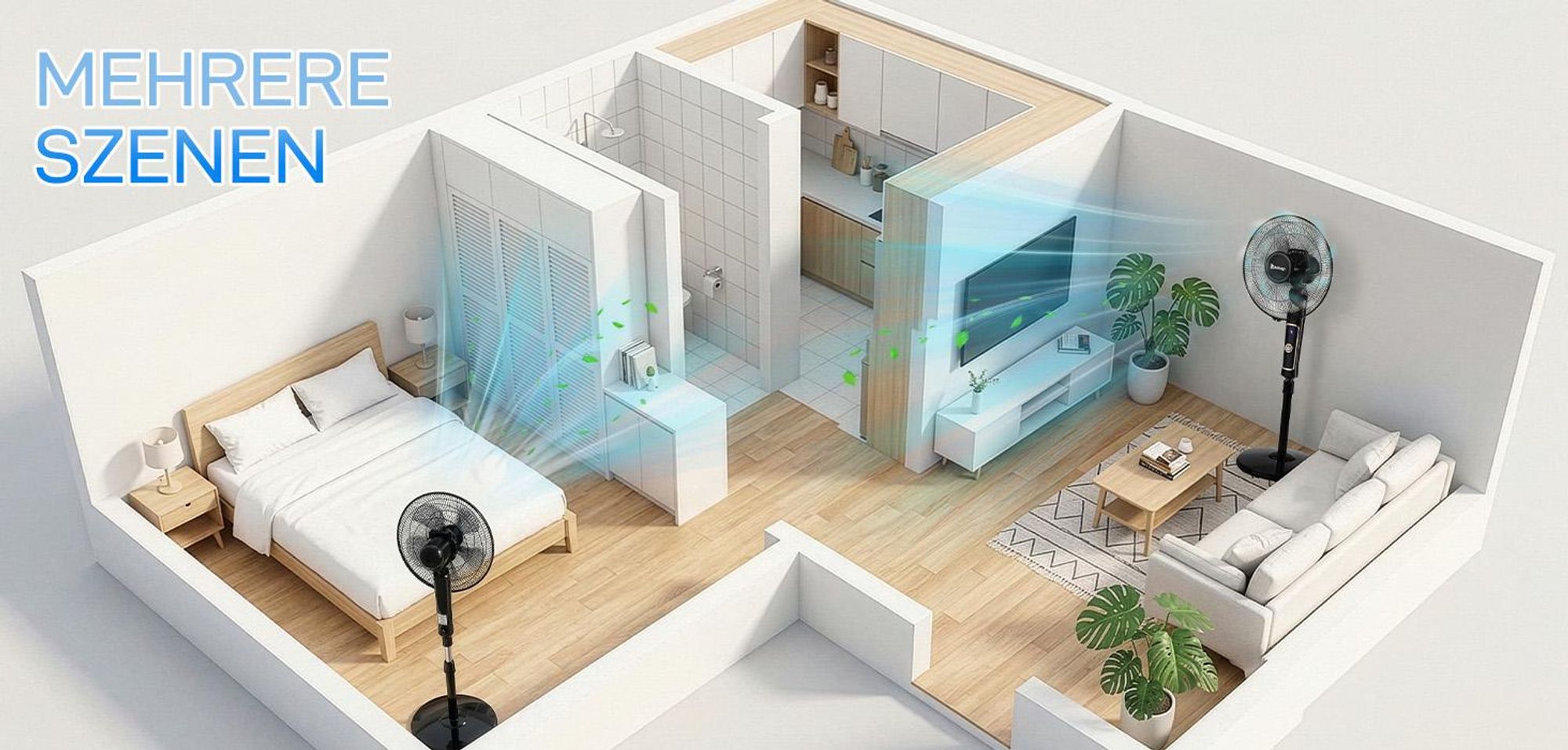 FCH Standventilator mit fünf Flügeln, Fernbedienung, 3 Windgeschwindigkeitsstufen und verstellbarer Höhe 65W