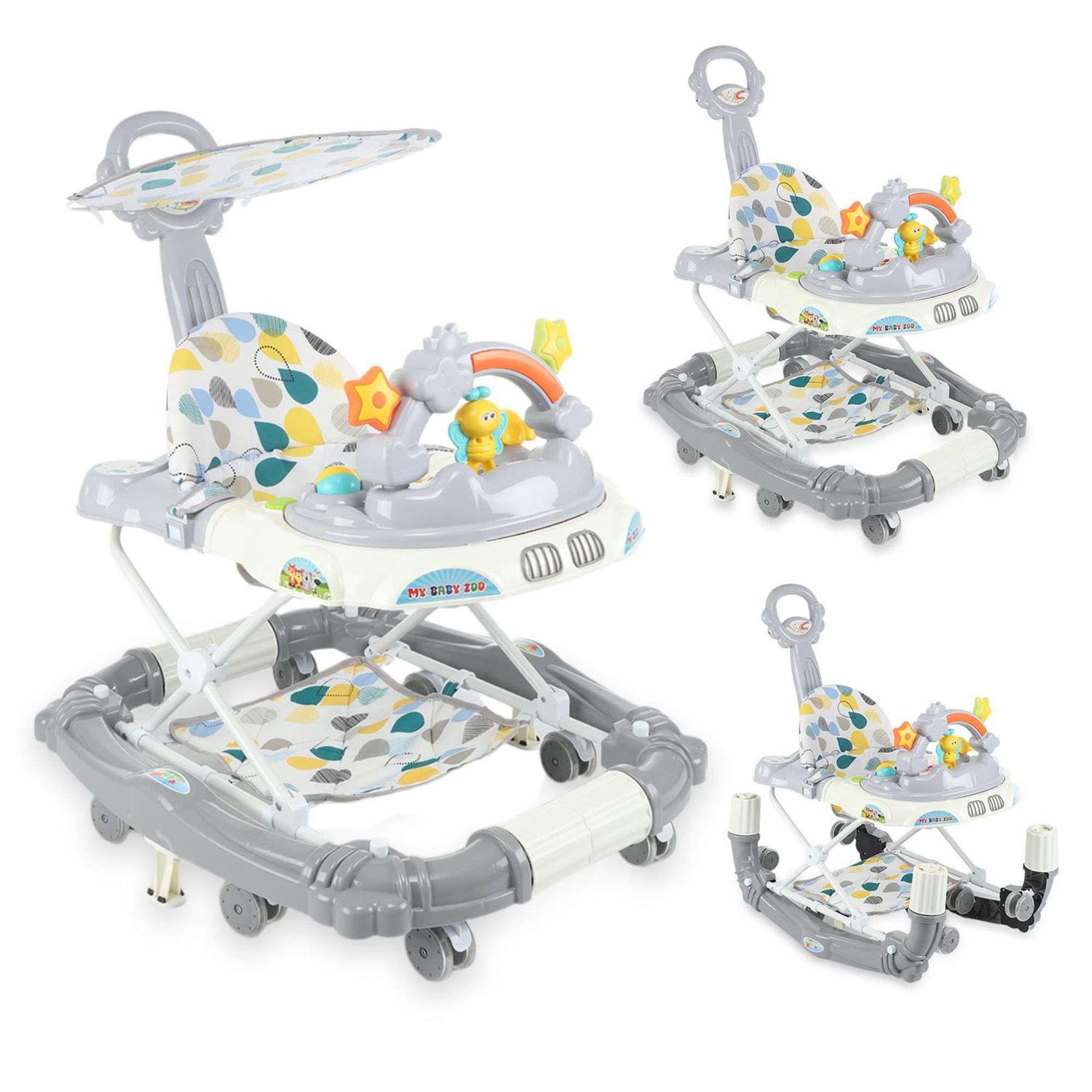 OYAJIA Lauflernwagen Höhenverstellbarer Baby Gehfrei Lauflernwagen mit Spielcenter 4in1 Lauflernhilfe Babywalker Spiel- und Lauflernwagen, klappbar