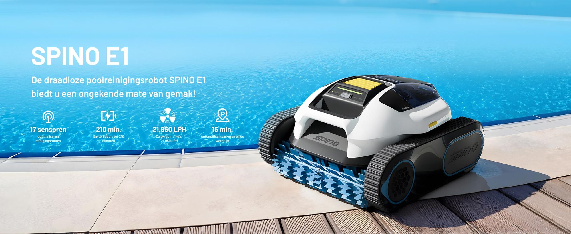 Mammotion zwembadrobot Spino E1 draadloze zwembadstofzuiger voor zwembaden tot 150 m², 6 Ah, 210 min looptijd, app, voor vloer, muur, waterleidingen
