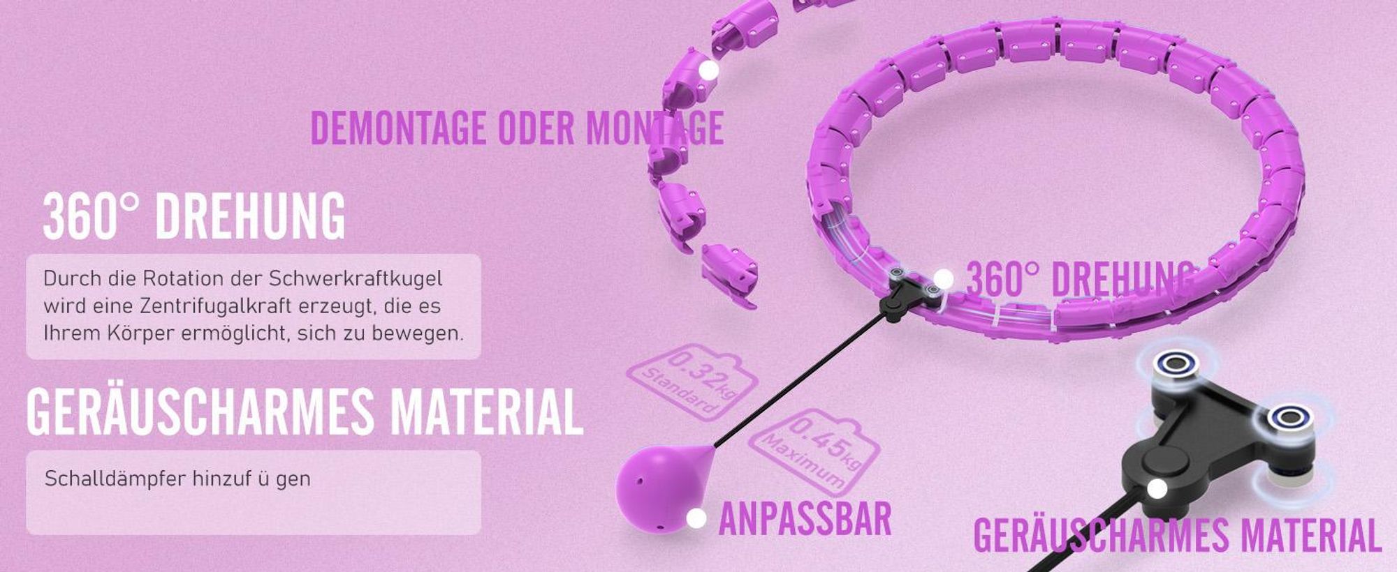 Hula-Hoop-Reifen, Smart Hoop Reifen, Gymnastikreifen, einstellbare Größe 66-120cm, für Gewichtsverlust, Fitness, Unterhaltun