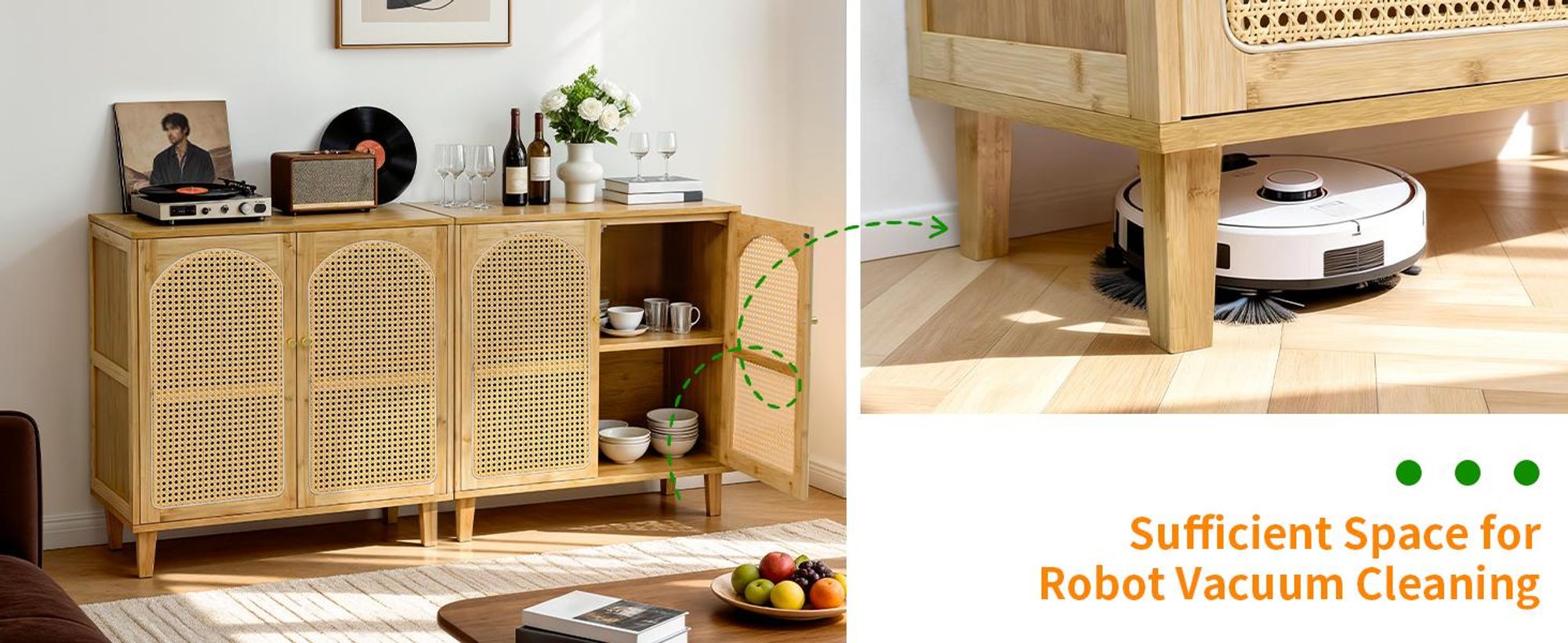 WISFOR Sideboard Küchenschrank, mit verstellbaren Ablagen und 2 Türen, Wohnzimmerschränke Bambus, 75 x 39 x 82 cm