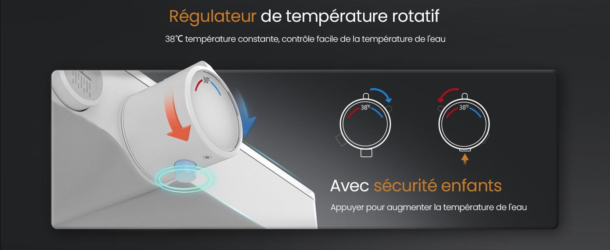 EMKE Système de douche avec thermostat tablette en verre douchette 3 jets douche à effet pluie, robinetterie de salle de bains & douche, douche à effet pluie, KTW, blanc - F09