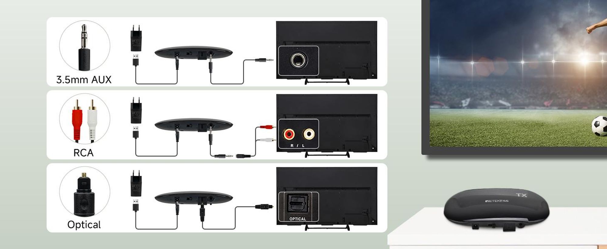 Retekess TA005 Kabellose Funk-Kopfhörer, Eingebauter Wiederaufladbarer Akku, Unterstützt Stereo-, AUX- und RCA-Eingang, Kopfhörer für Senioren, Eltern